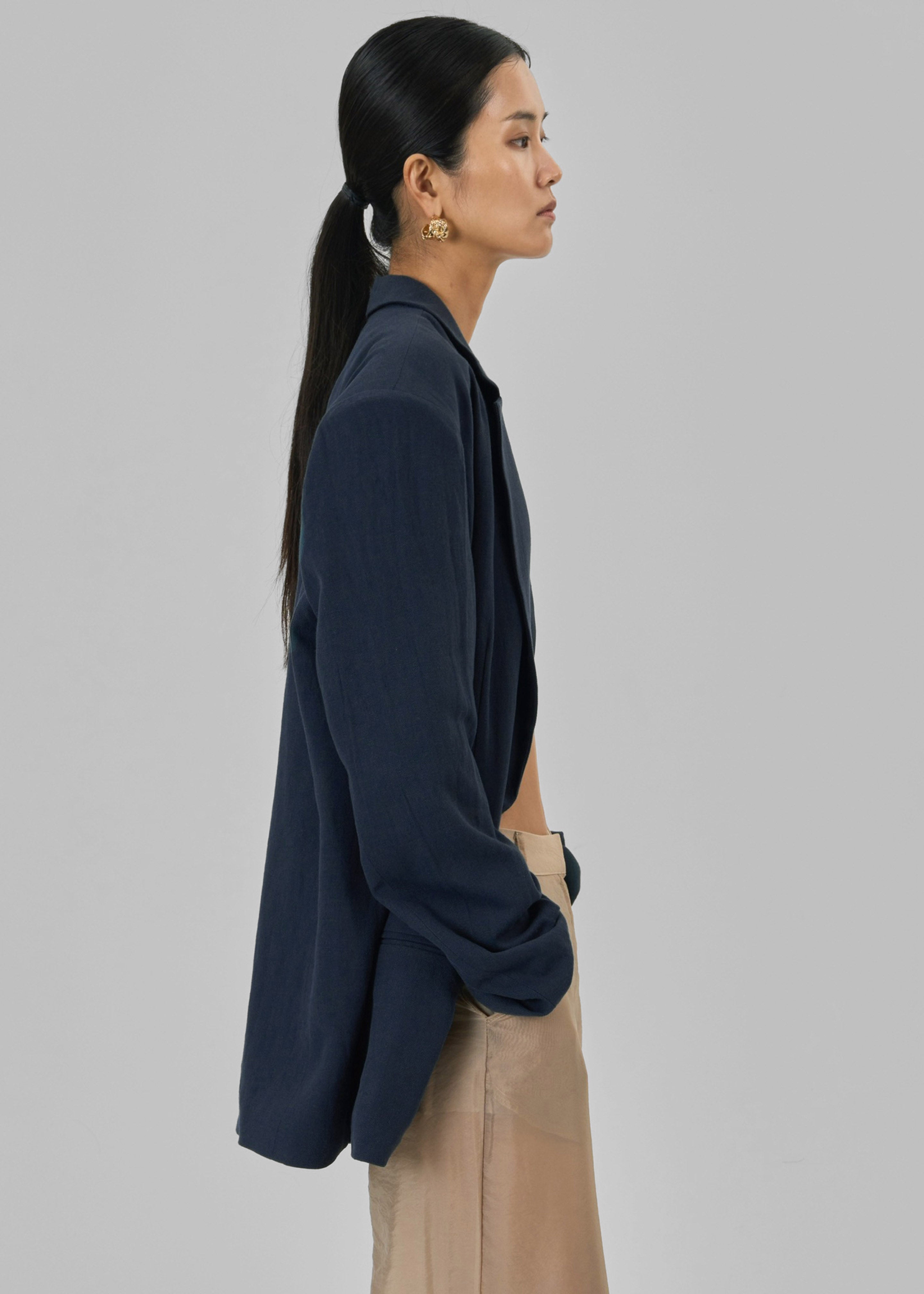 Keenan Linen Oversized Blazer - Navy - 8