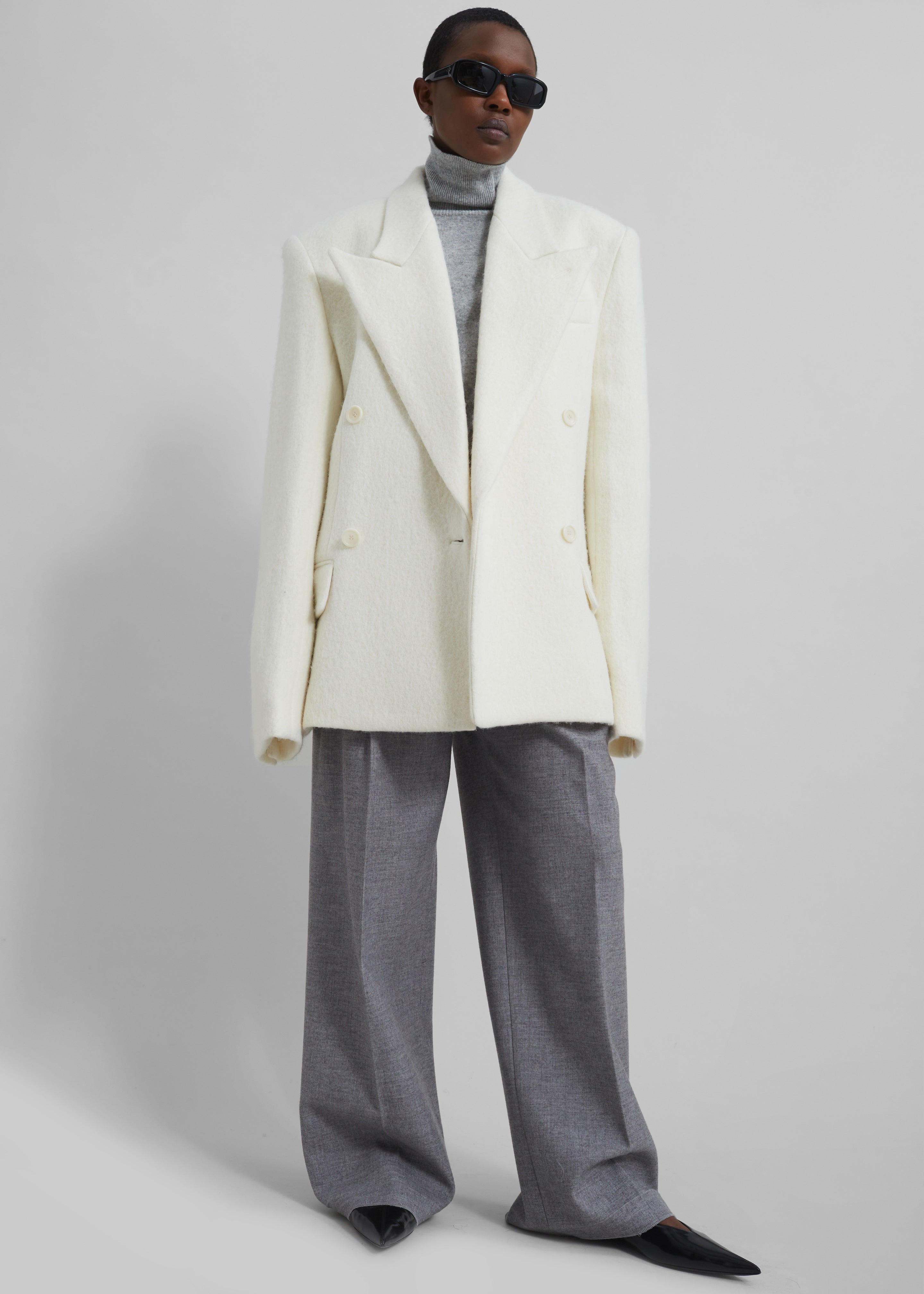 Keira Double Breasted Wool Blazer - Cream - 7
