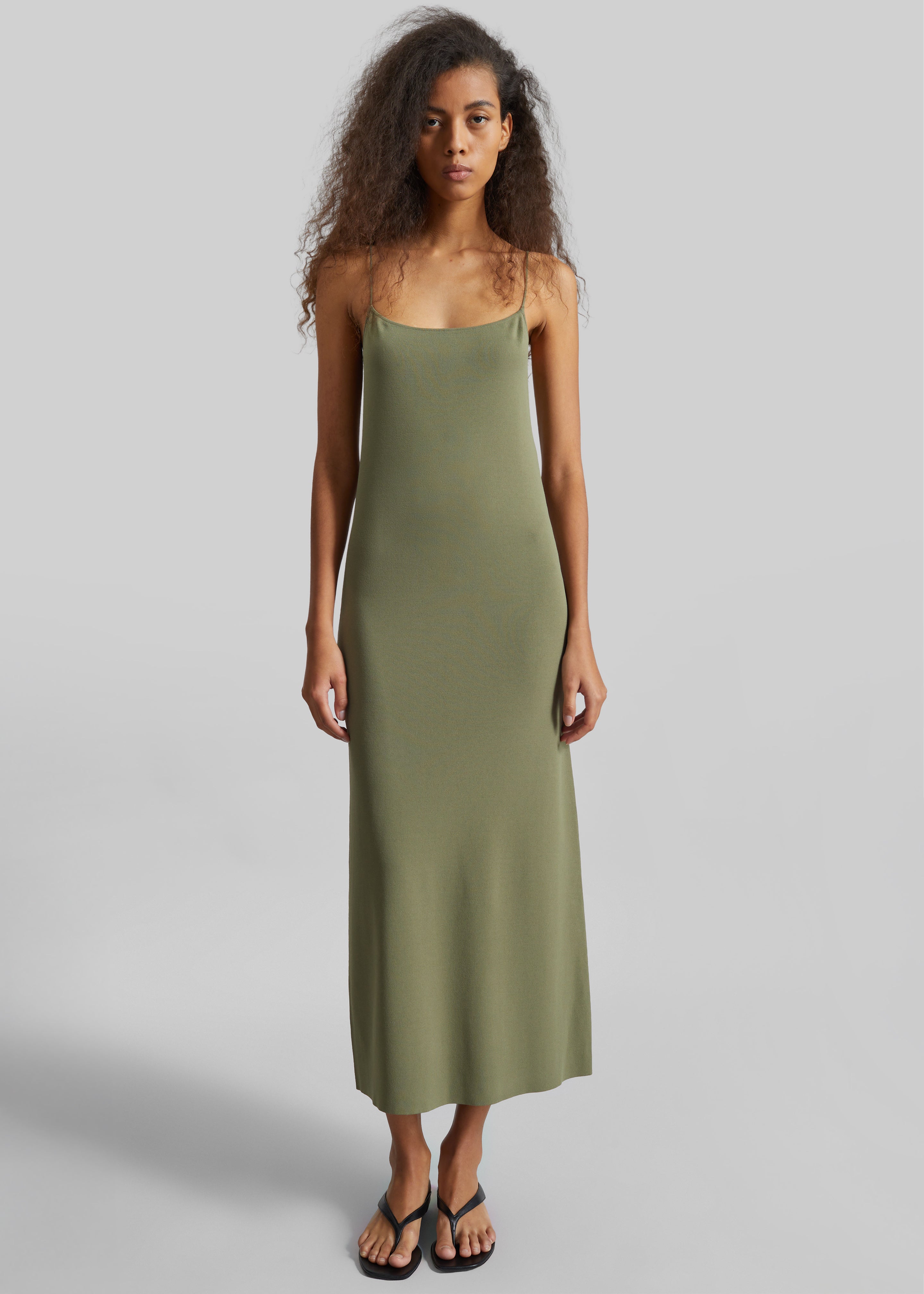 Keira Knit Midi Dress - Khaki Brown - L - The Frankie Shop