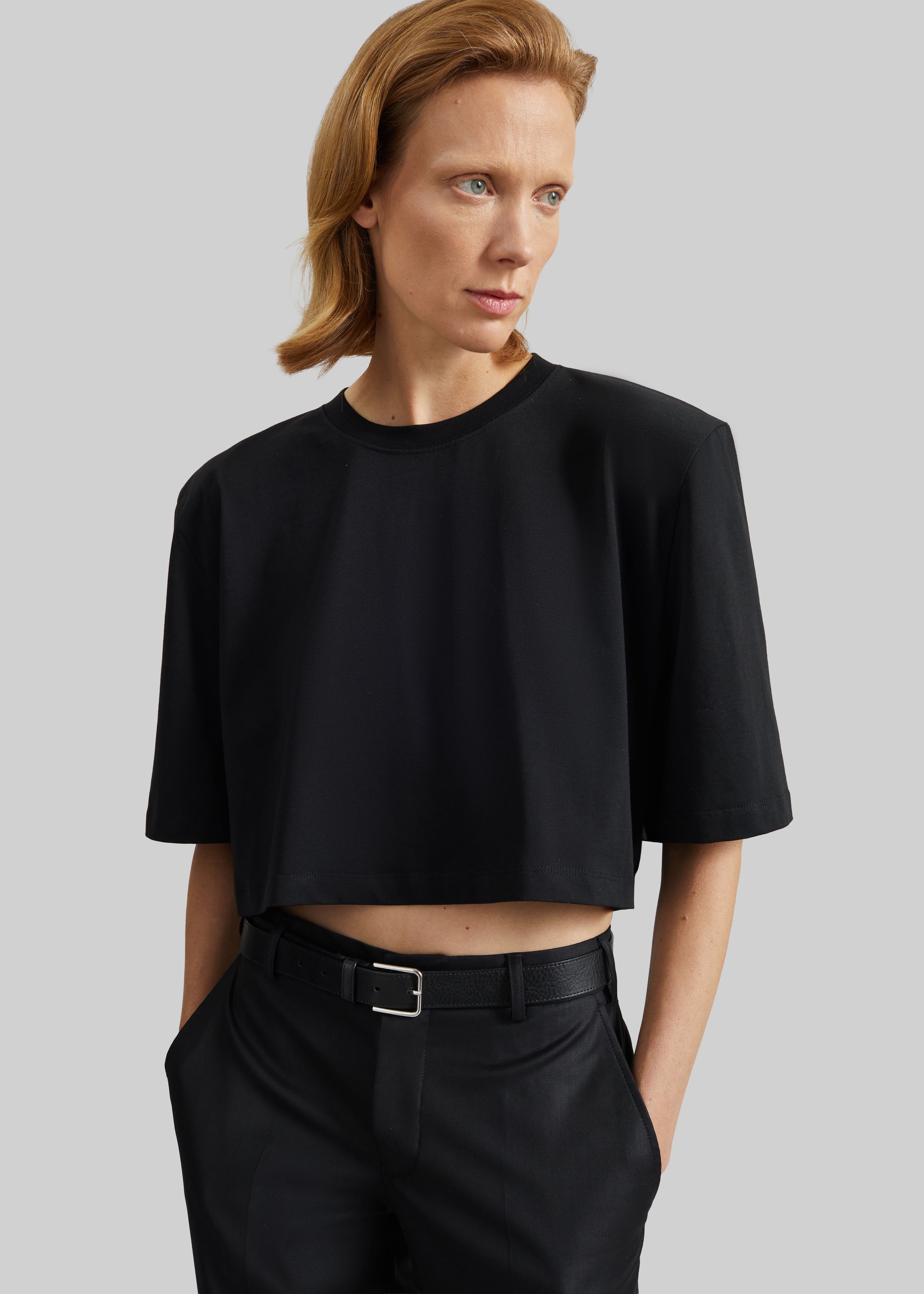 Kelan Padded Cropped Tee - Black - 1