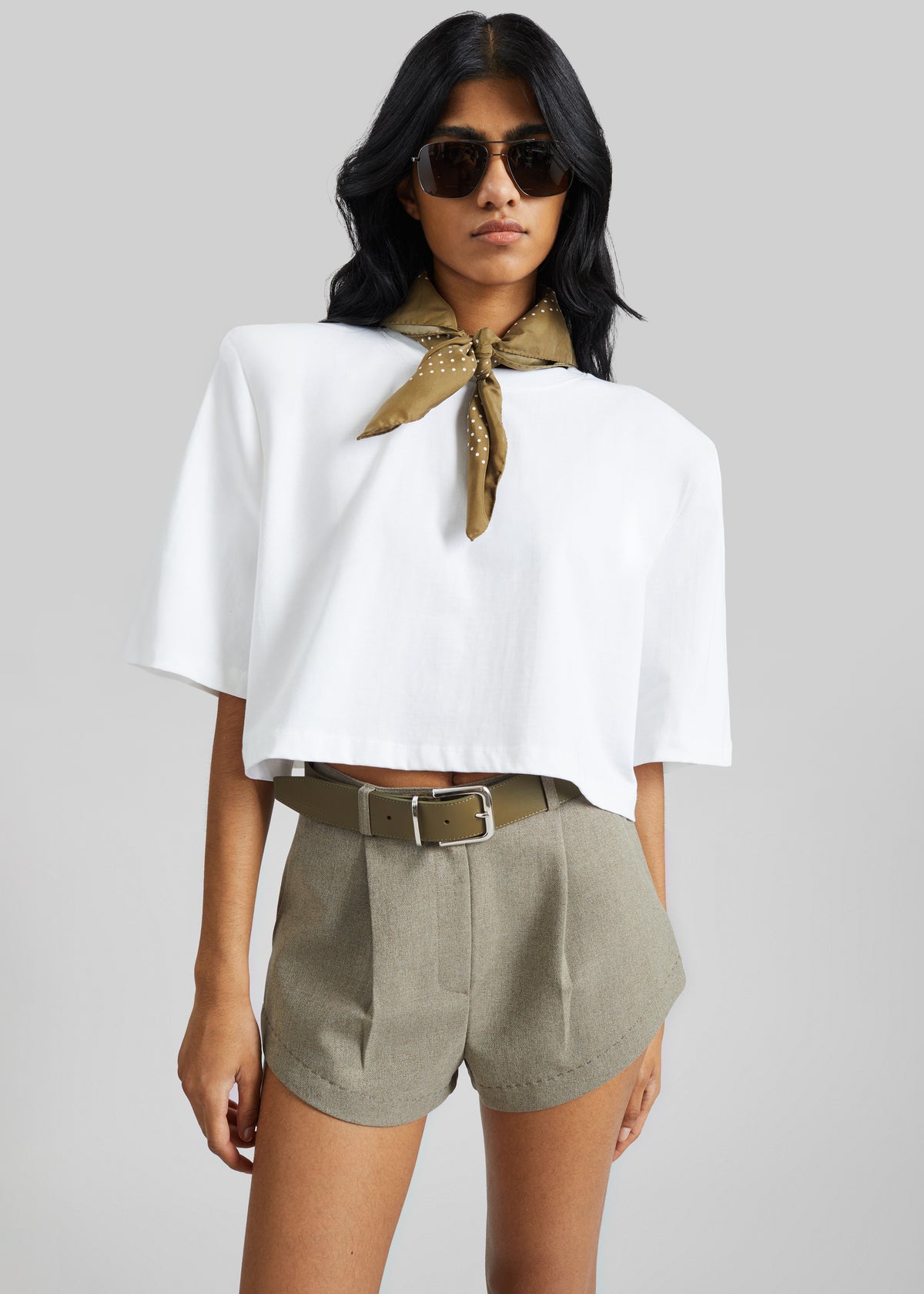 Kelan Padded Cropped Tee - White - 1