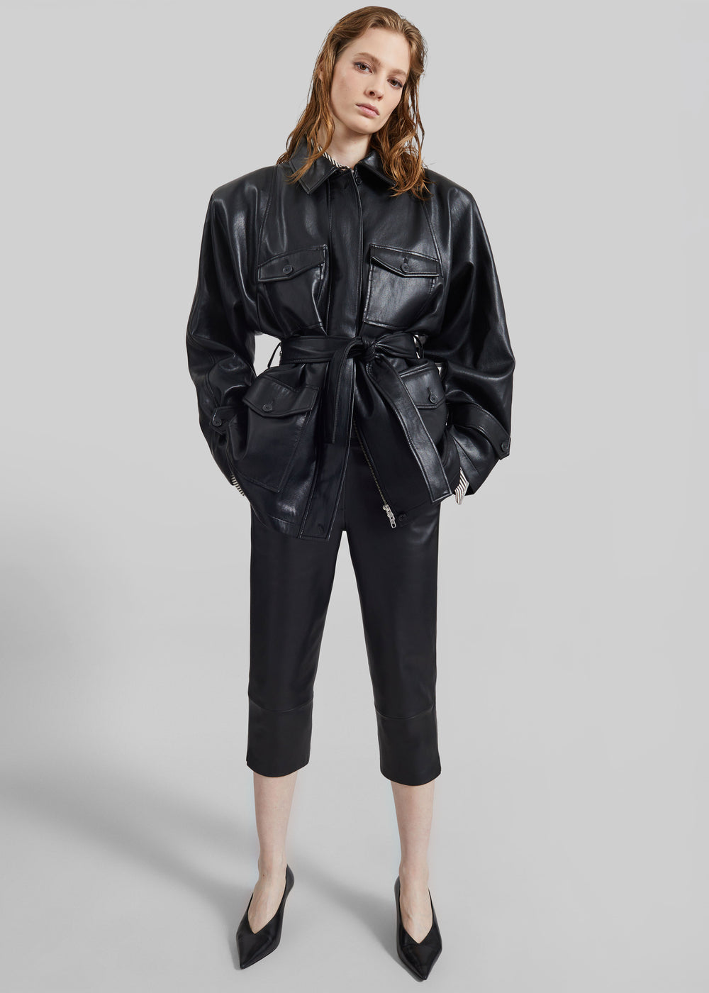 Kelia Faux Leather Padded Utility Jacket - Black - 1