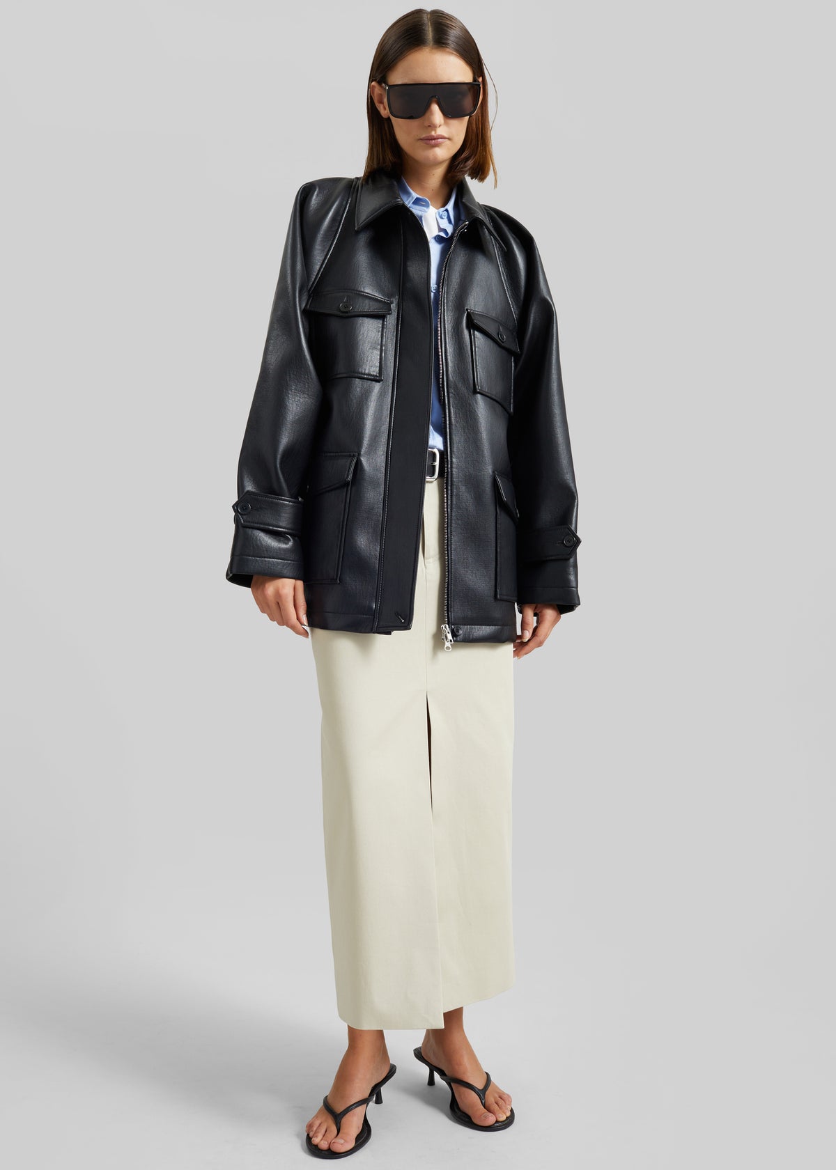 Kelia Faux Leather Padded Utility Jacket - Black - 7