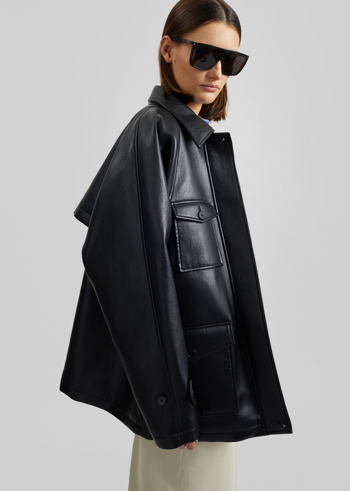 Kelia Faux Leather Padded Utility Jacket - Black - 3