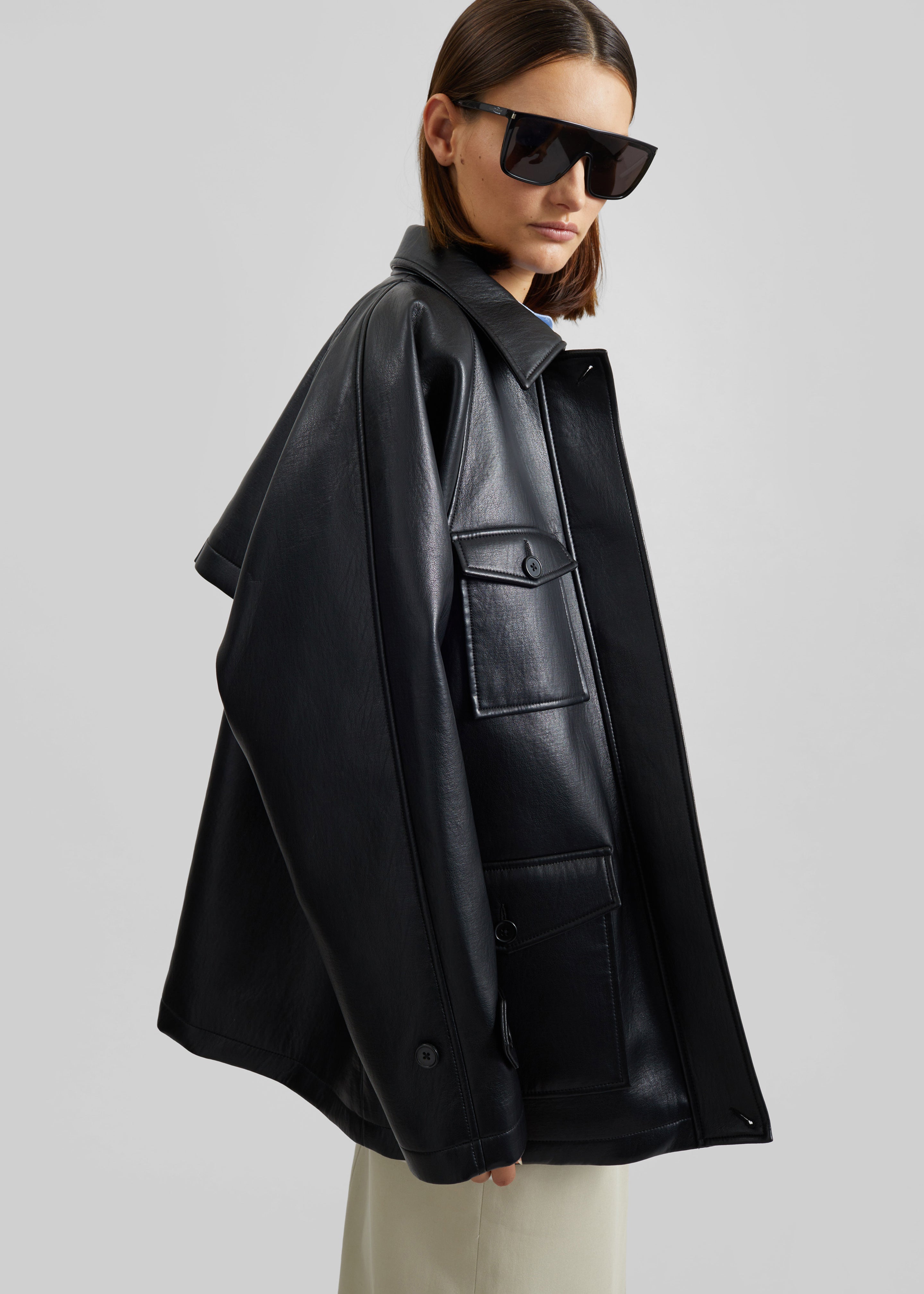 Kelia Faux Leather Padded Utility Jacket - Black - 3