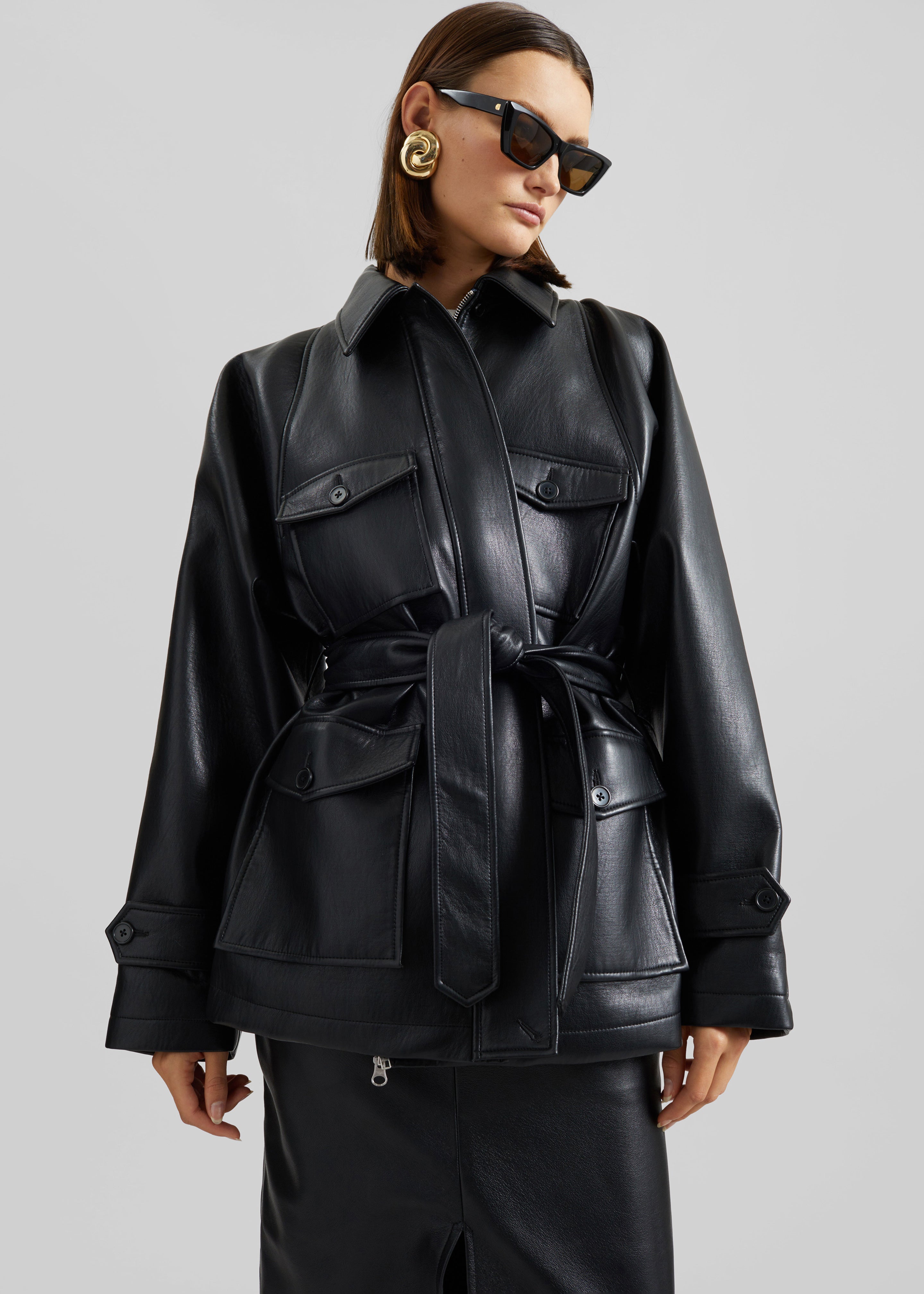 Kelia Faux Leather Padded Utility Jacket - Black - 6