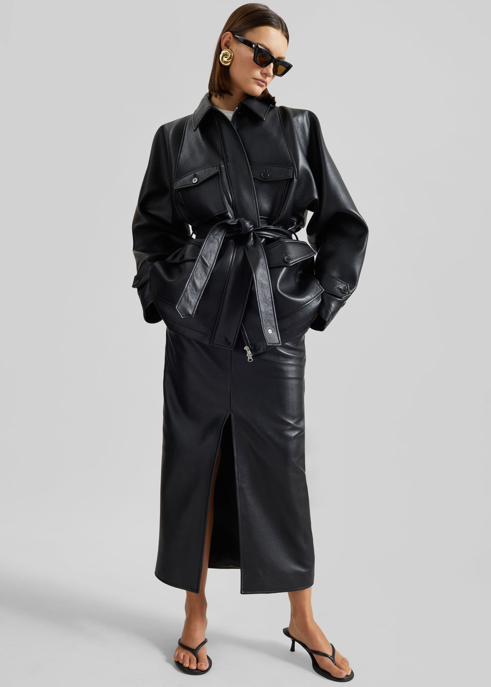 Kelia Faux Leather Padded Utility Jacket - Black - 1