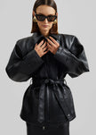 Kelia Faux Leather Padded Utility Jacket - Black