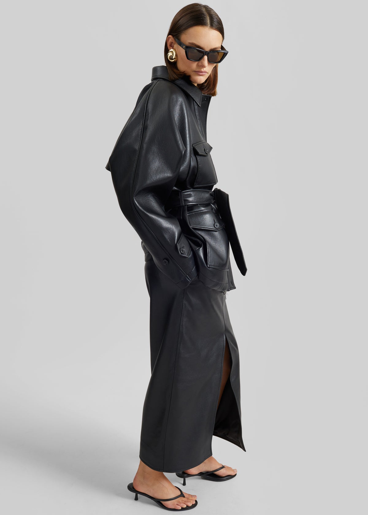 Kelia Faux Leather Padded Utility Jacket - Black - 5