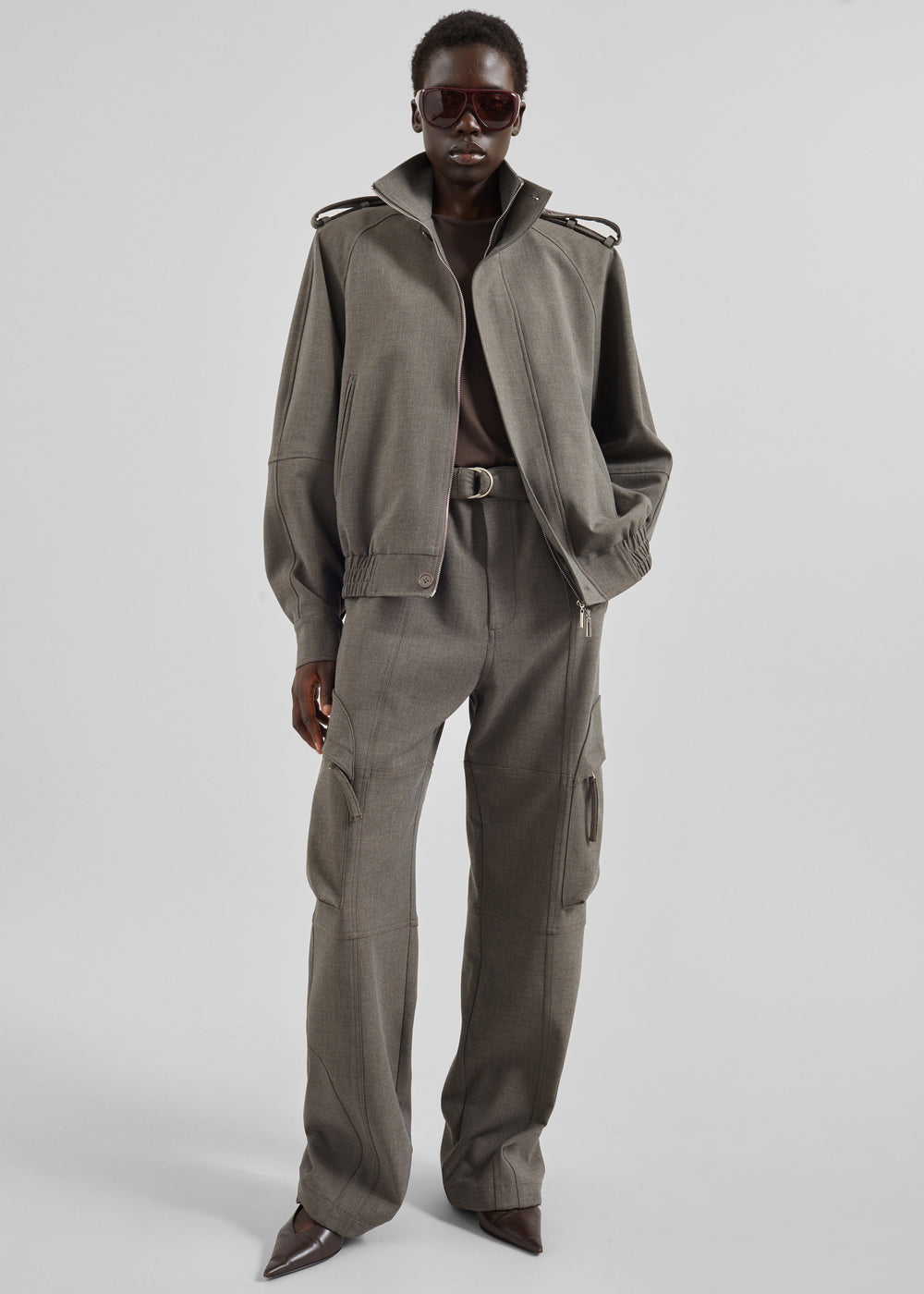 Kelly Double Weave Cargo Pants - Taupe Melange