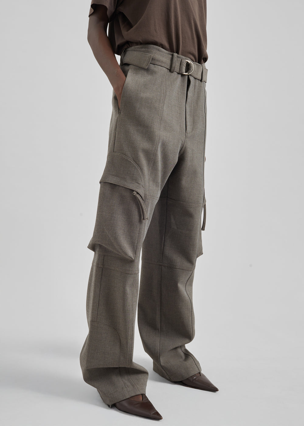 Kelly Double Weave Cargo Pants - Taupe Melange - 1