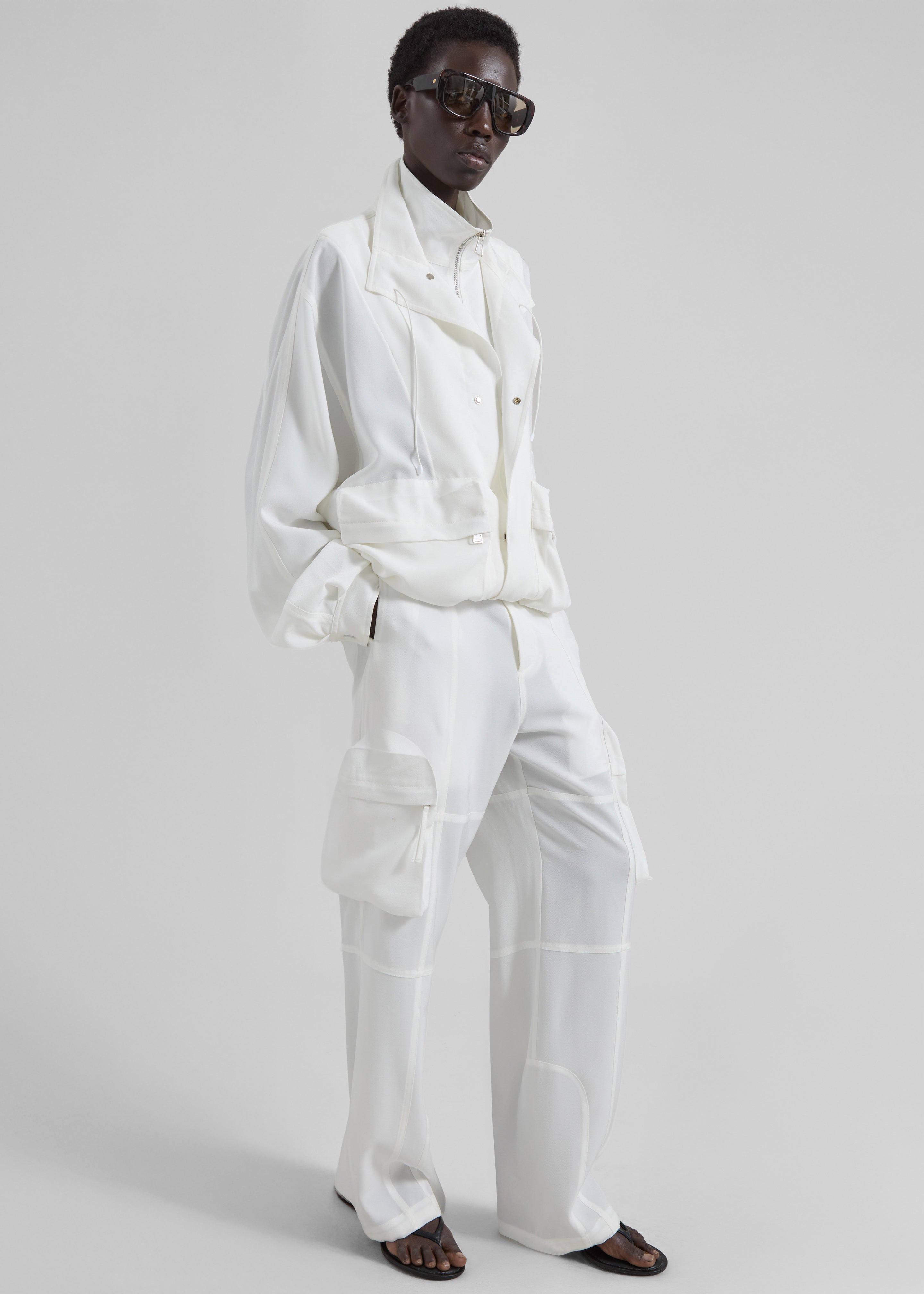 Kelly Fluid Cargo Pants - White - 1