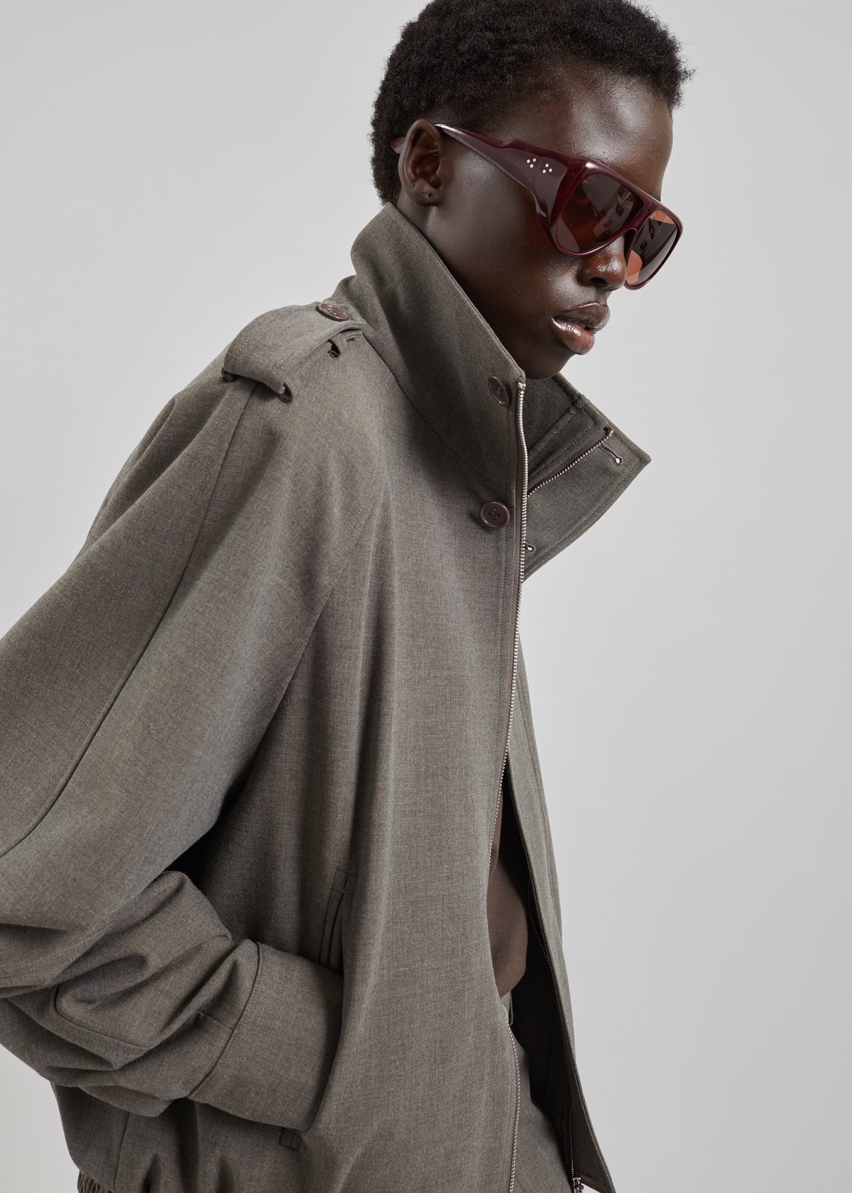 Kelly Padded Double Weave Blouson - Taupe Melange - 3