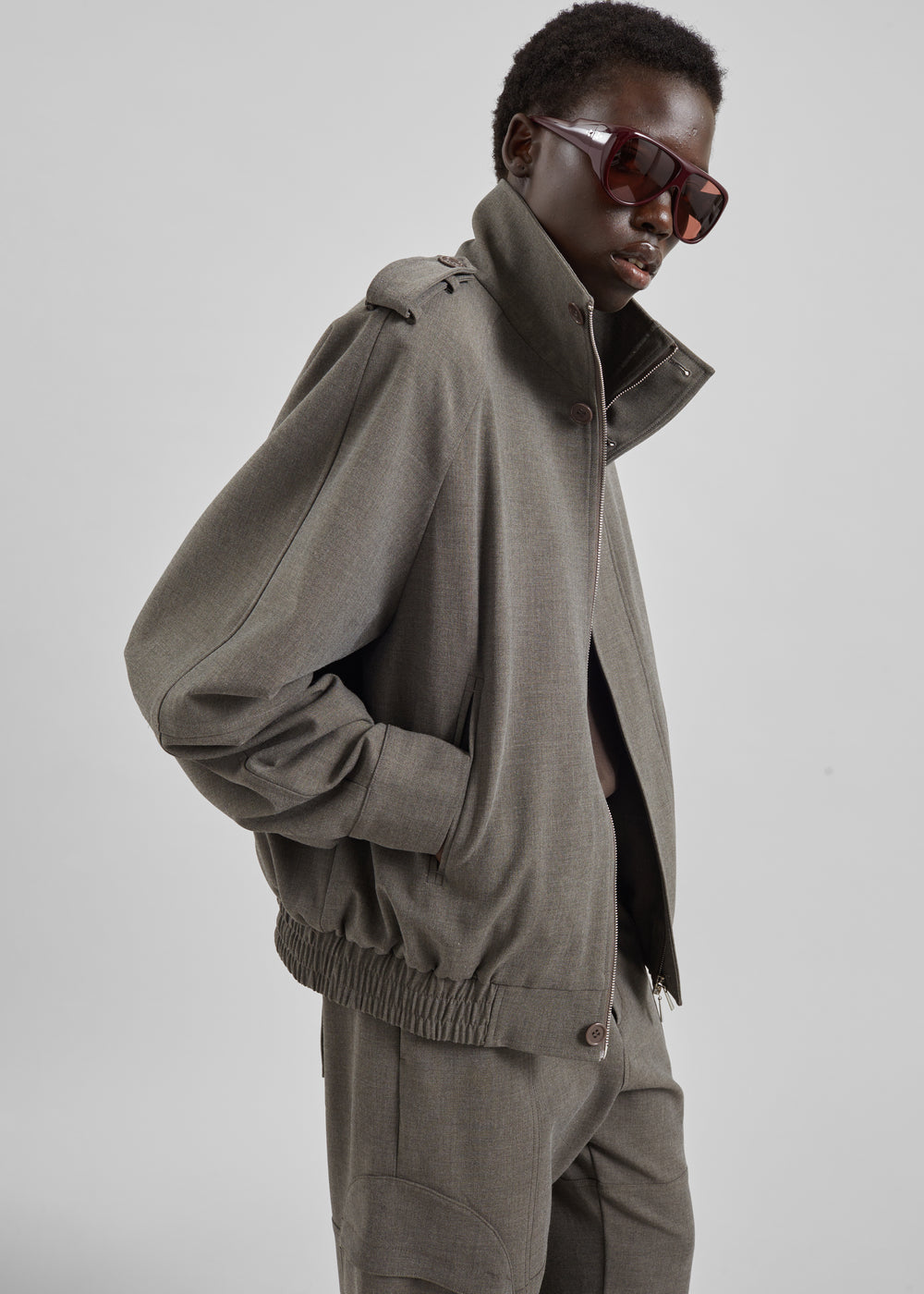 Kelly Padded Double Weave Blouson - Taupe Melange - 1