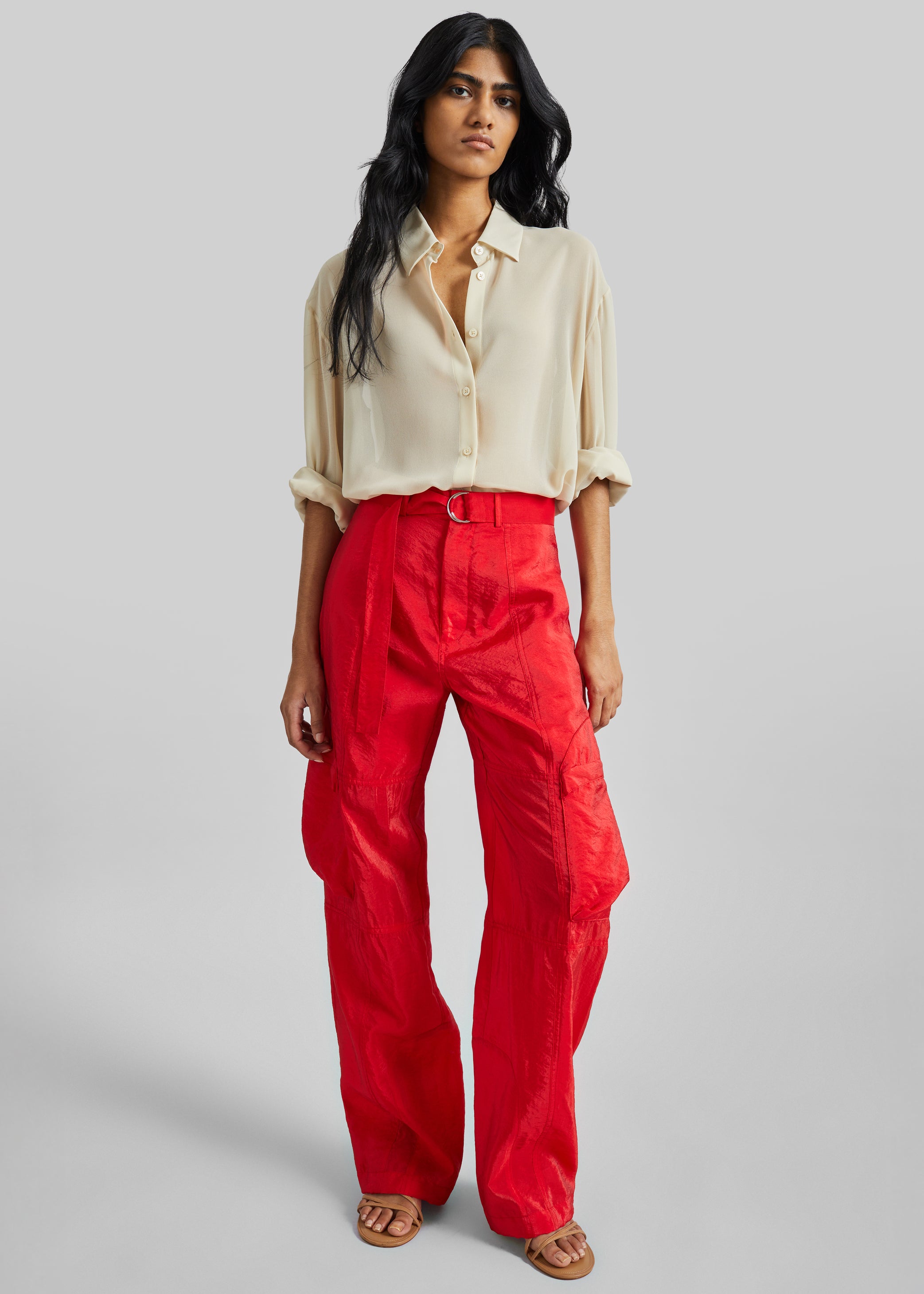 Shop the look image for Kelly Sheer Cargo Pants - Red