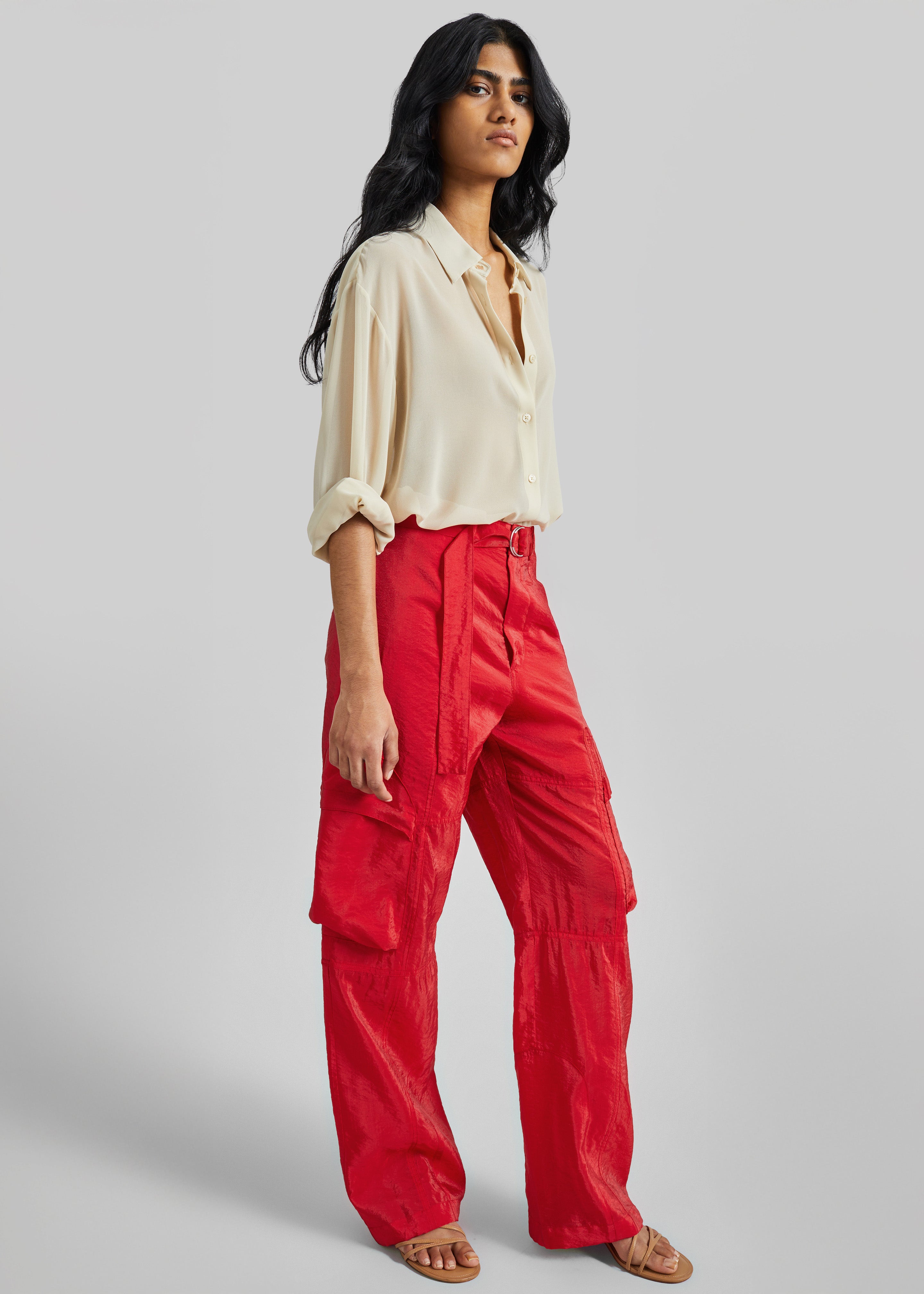 Kelly Sheer Cargo Pants - Red - 5