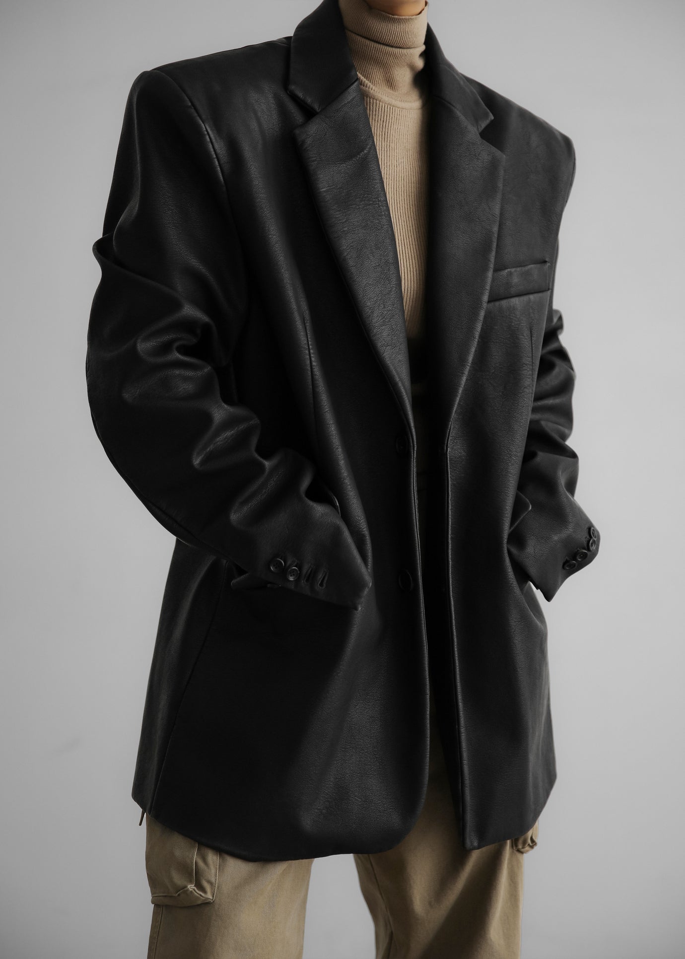 Kelso Faux Leather Blazer - Black - 1