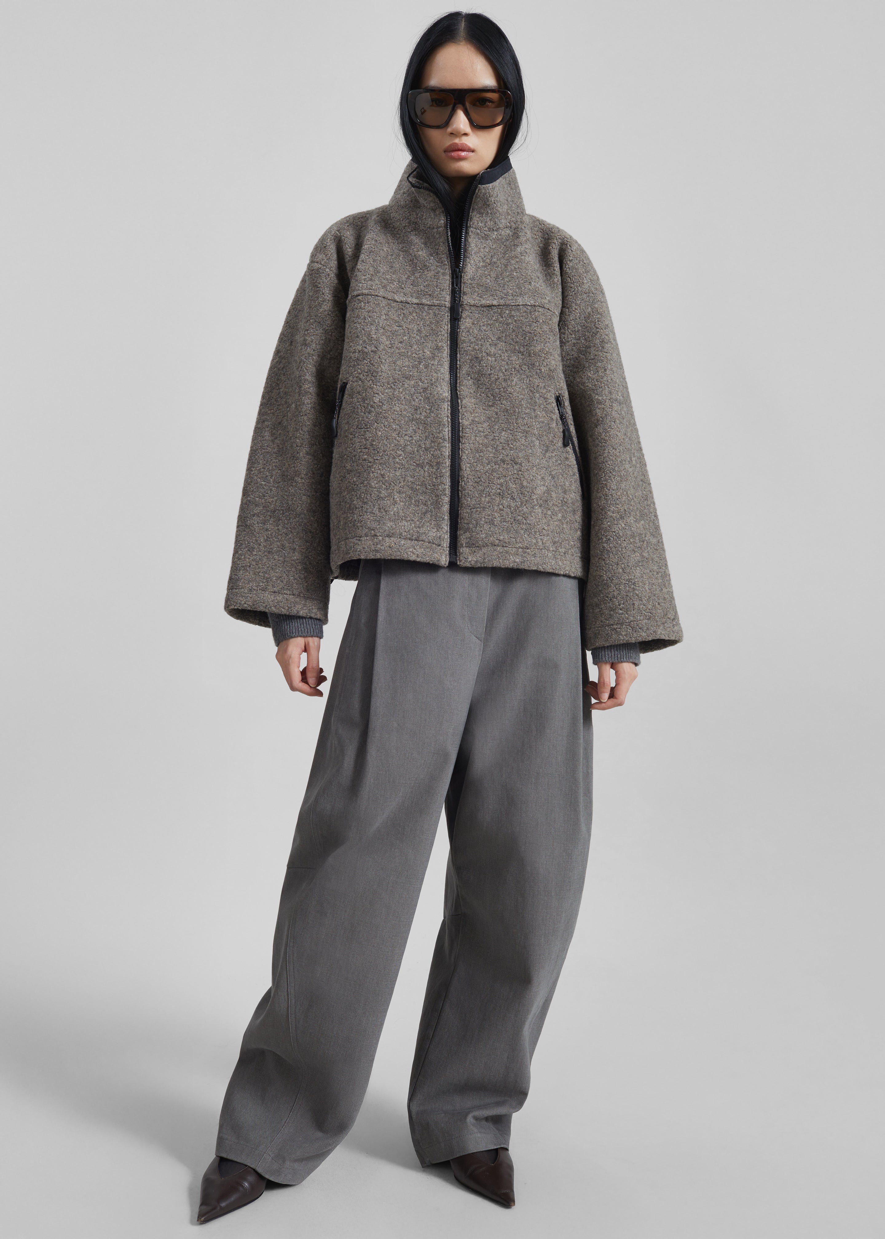Kenei Fleece Zip Jacket - Greige Melange – The Frankie Shop Kenei Fleece Zip Jacket - Greige Melange – The Frankie Shop