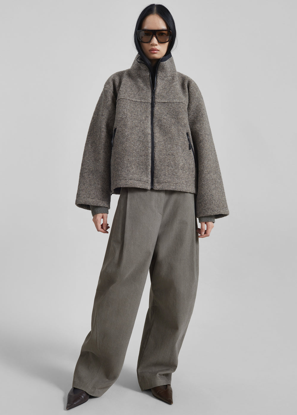 Kenei Fleece Zip Jacket - Greige Melange - 1