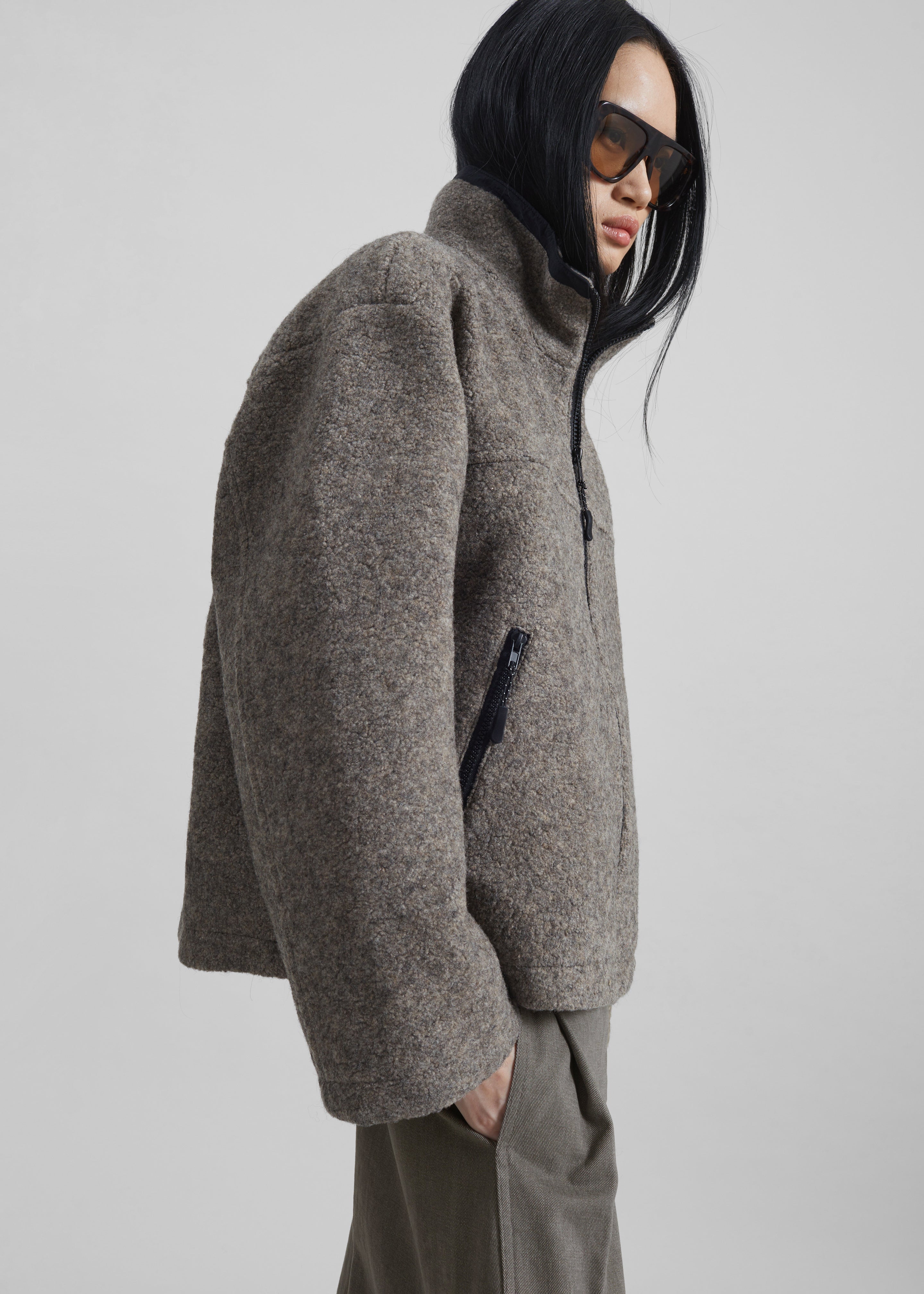 Kenei Fleece Zip Jacket - Greige Melange - 5