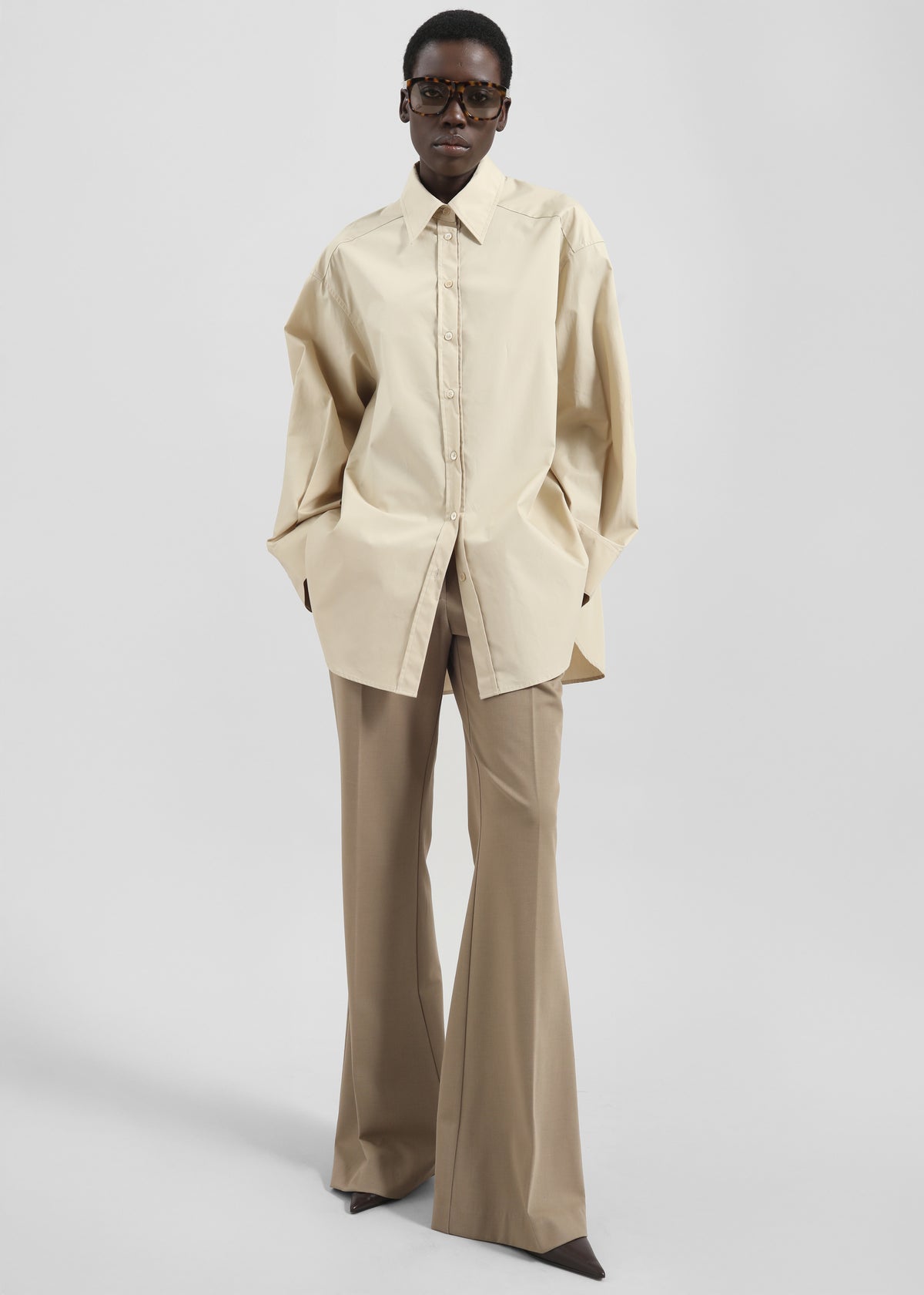 Kent Button Up Shirt - Beige The Frankie Shop Kent Button Up Shirt - Beige The Frankie Shop