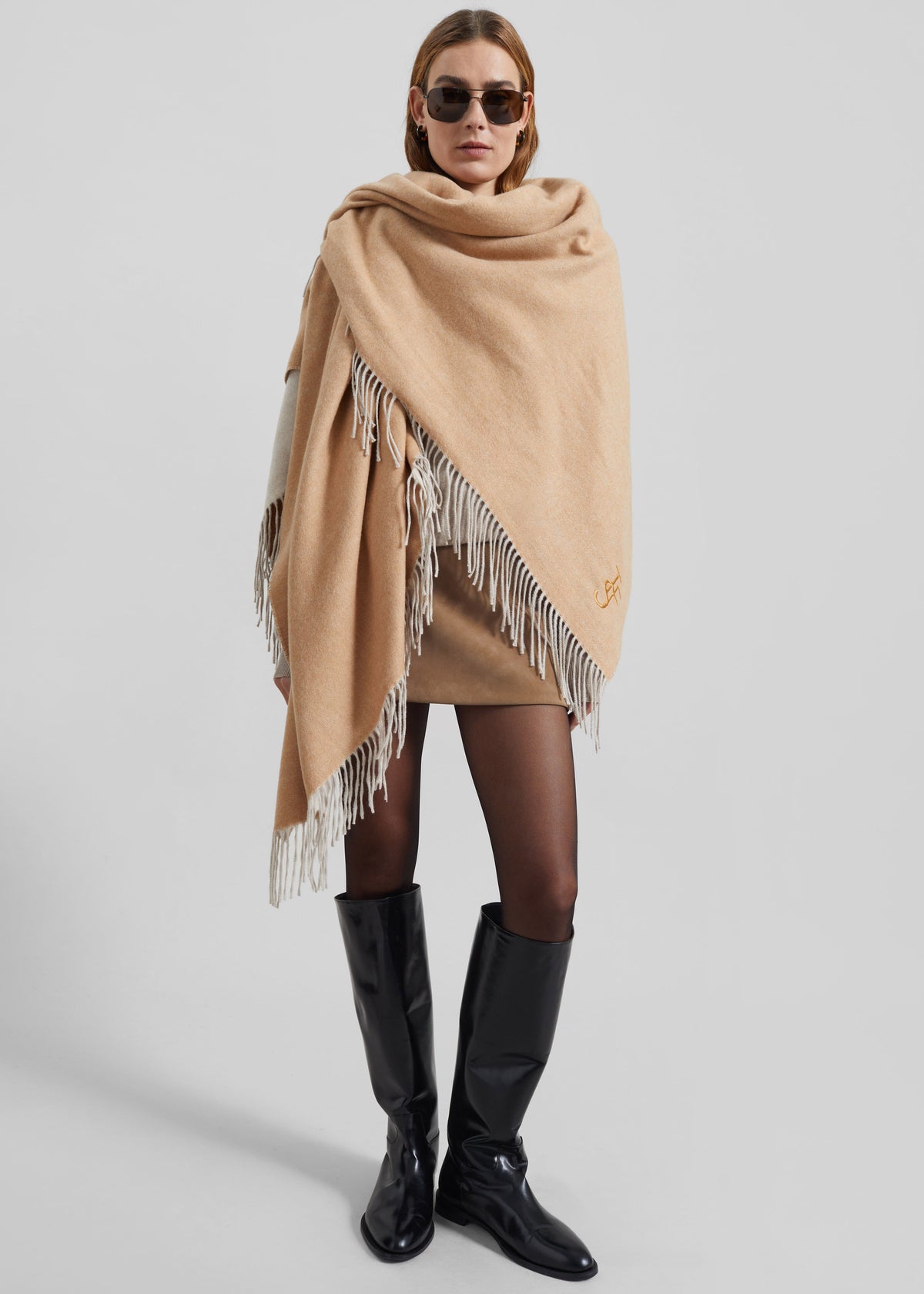 Kera Reversible Throw Blanket - Camel/Cream - 2