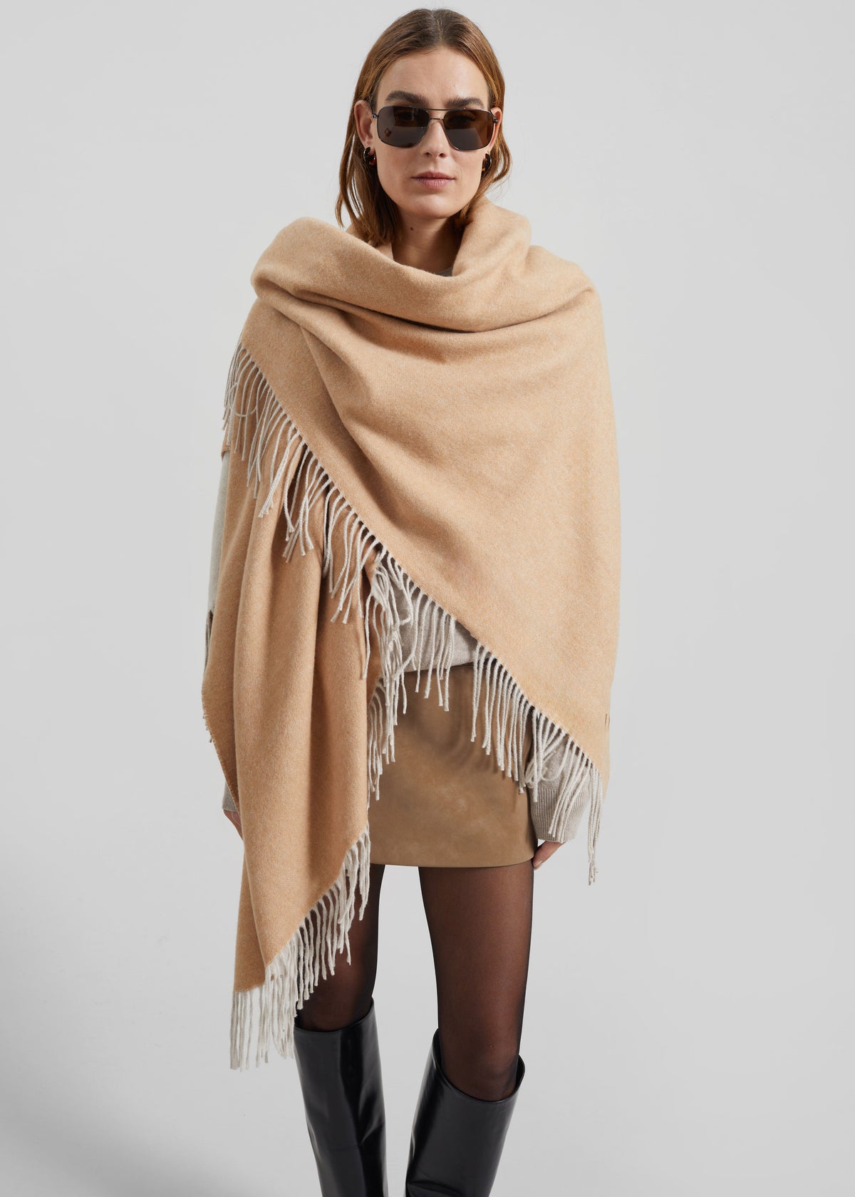 Kera Reversible Throw Blanket - Camel/Cream - 4