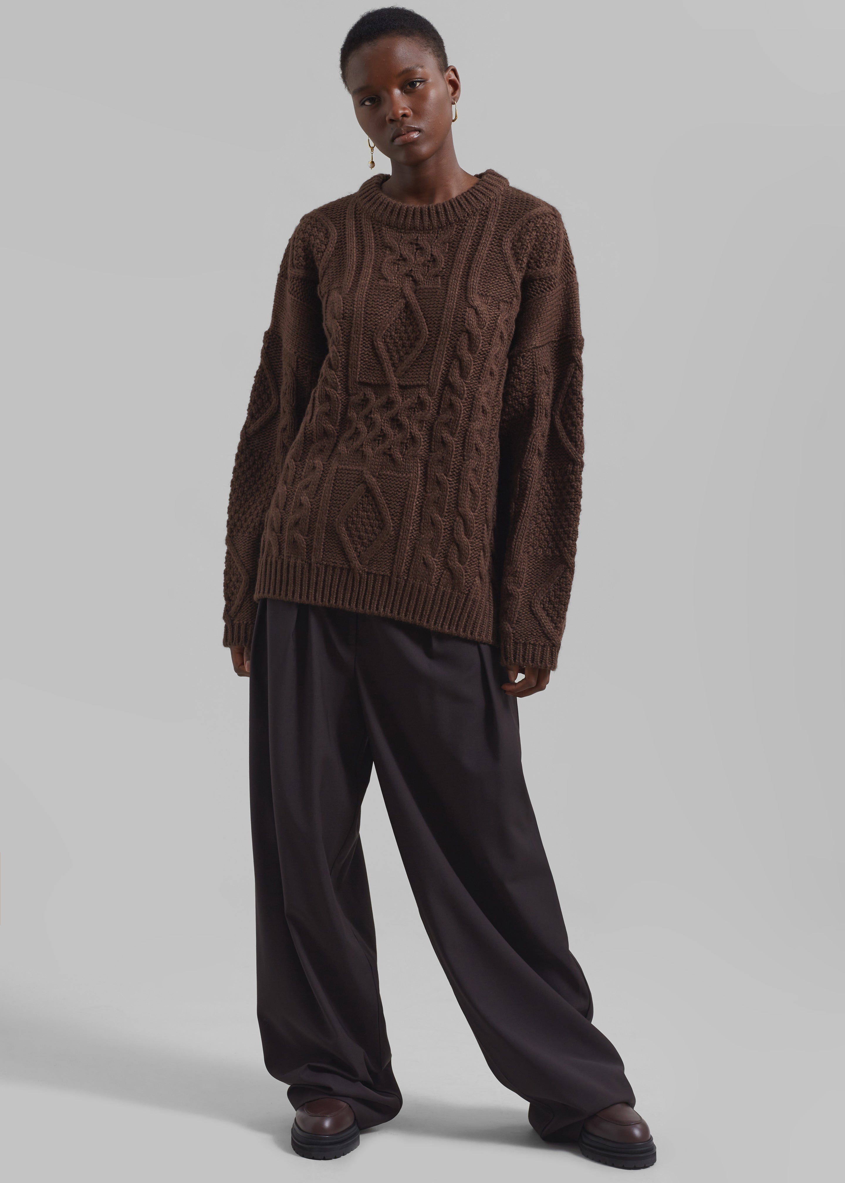 Keri Braided Sweater - Brown - 1