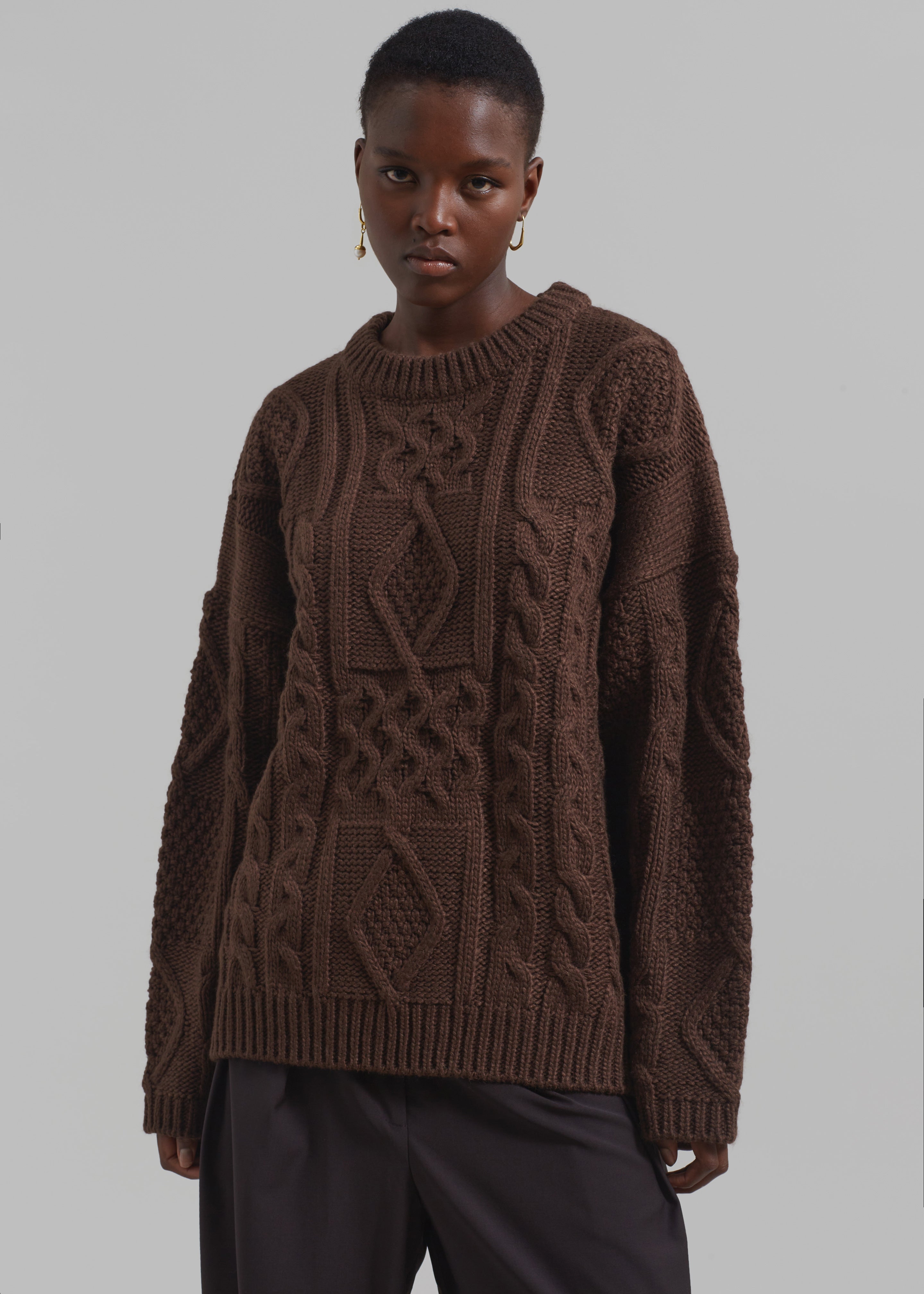 Keri Braided Sweater - Brown - 2