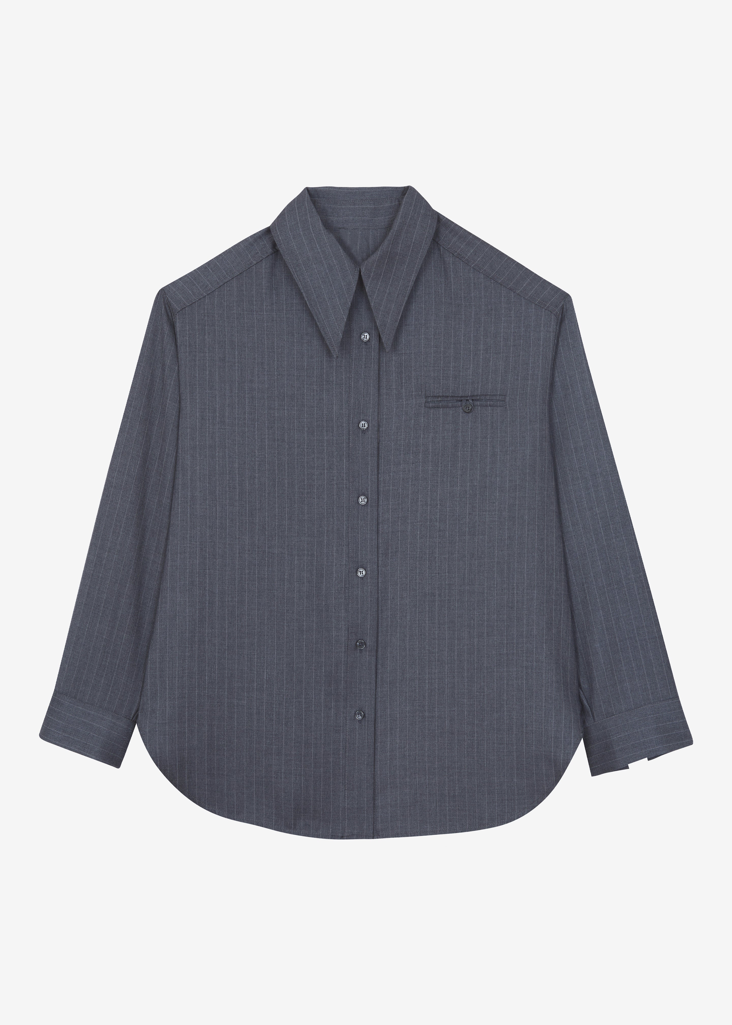 Kerry Button Up Shirt - Grey Pinstripe - 25