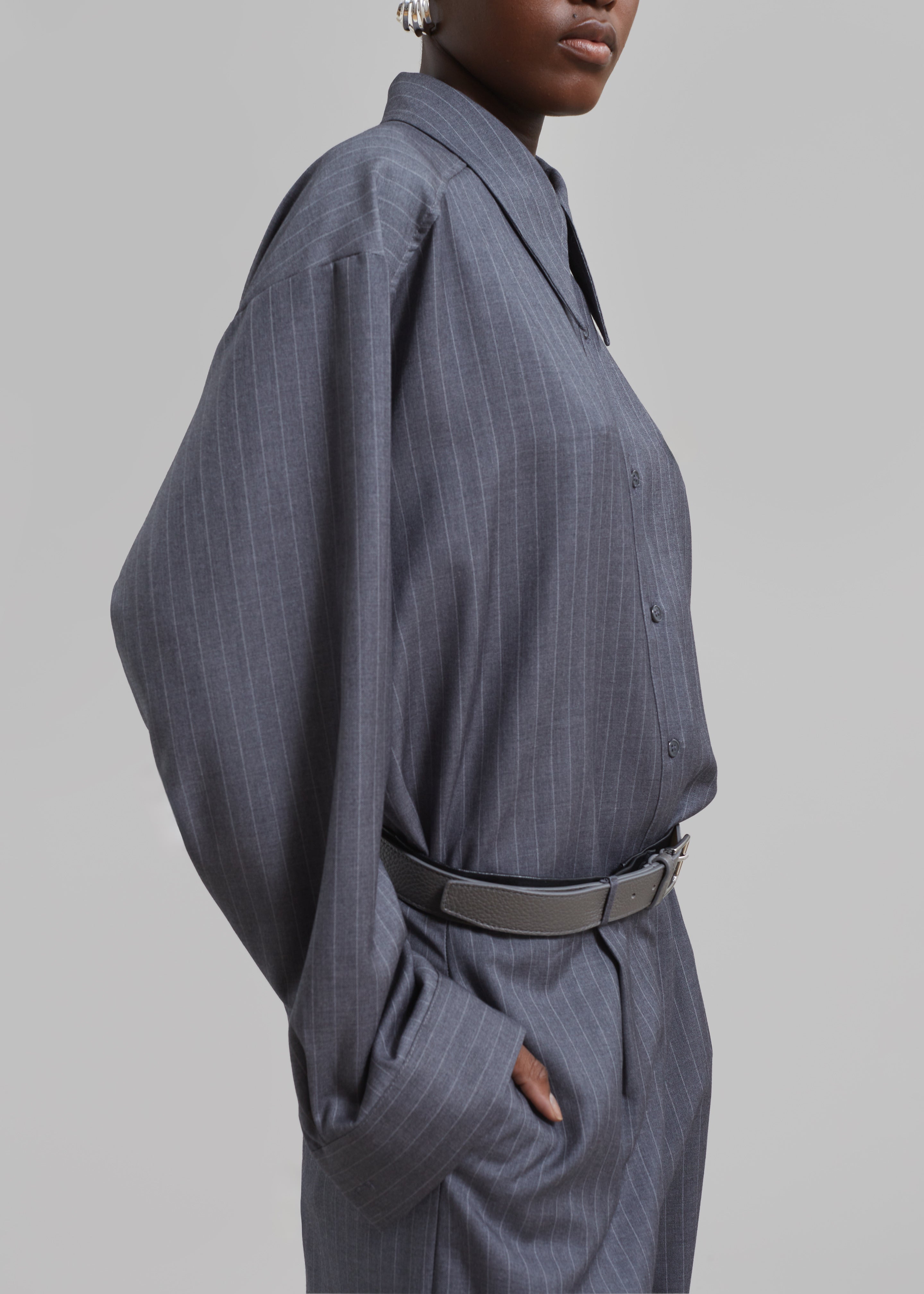 Kerry Button Up Shirt - Grey Pinstripe - 10