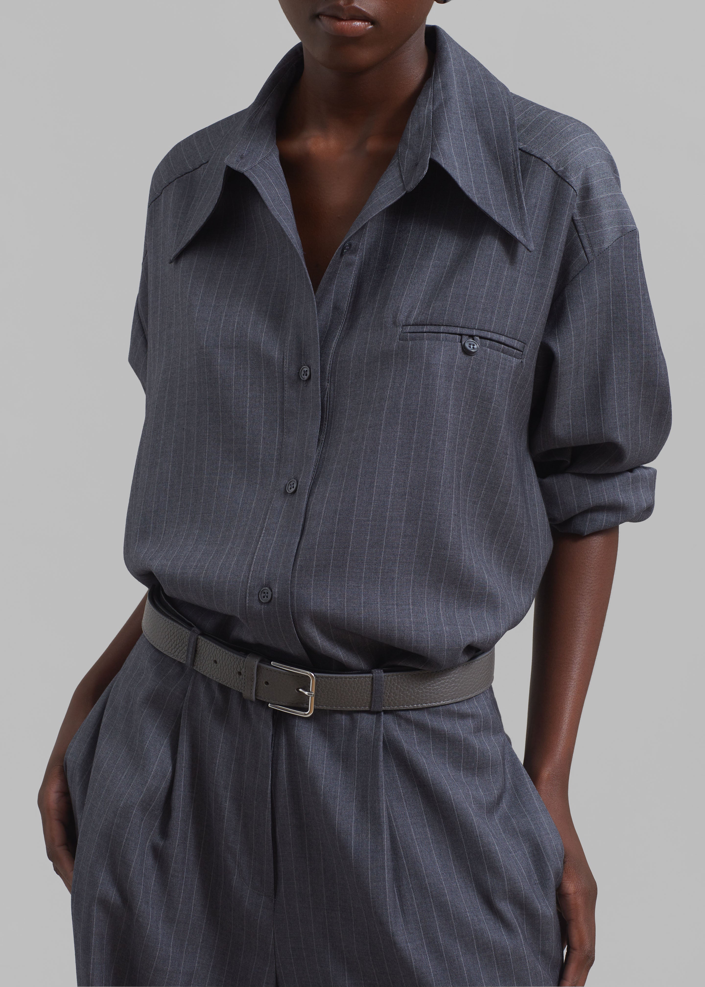 Kerry Button Up Shirt - Grey Pinstripe - 9