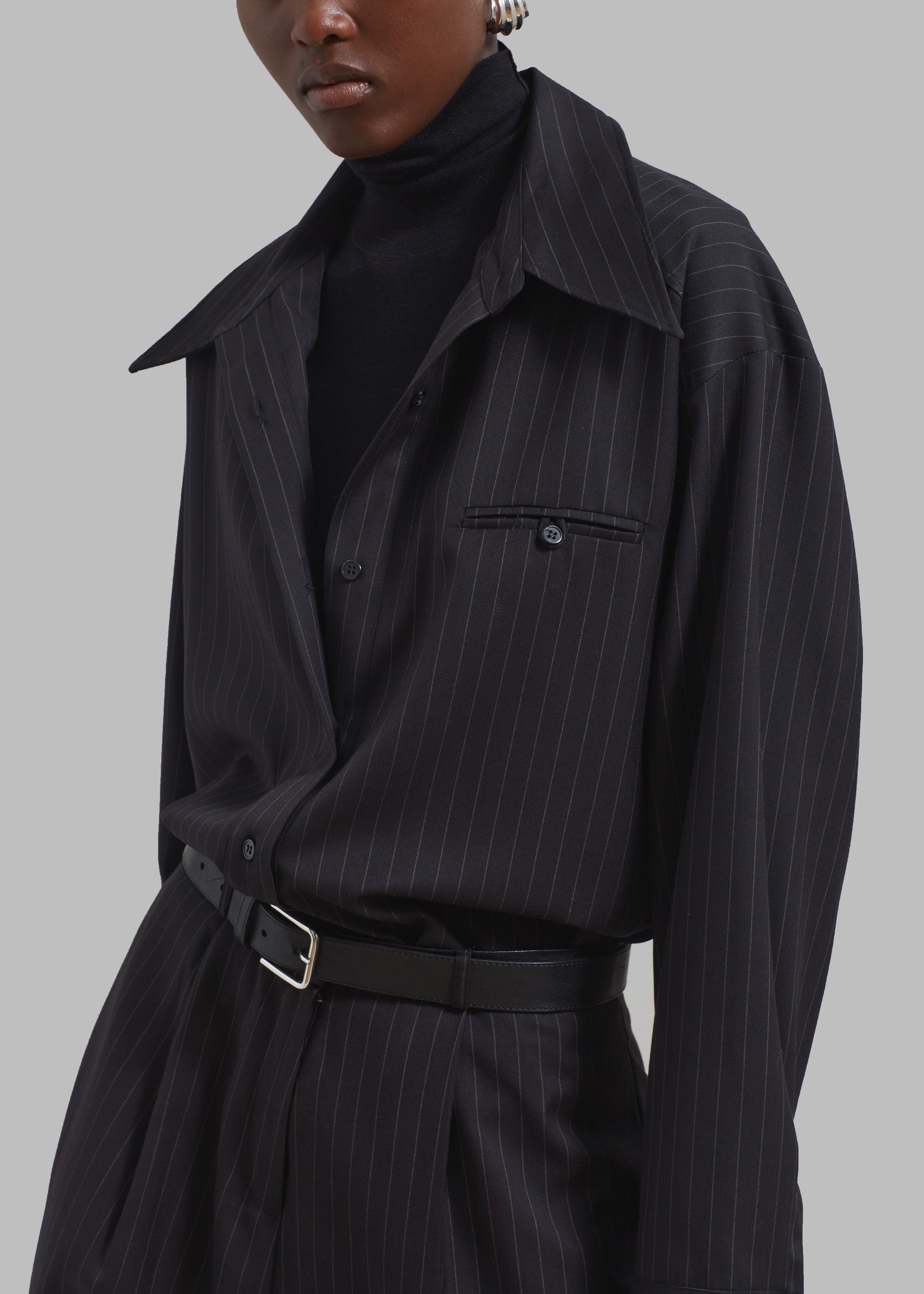 Kerry Button Up Shirt - Black Pinstripe - 6