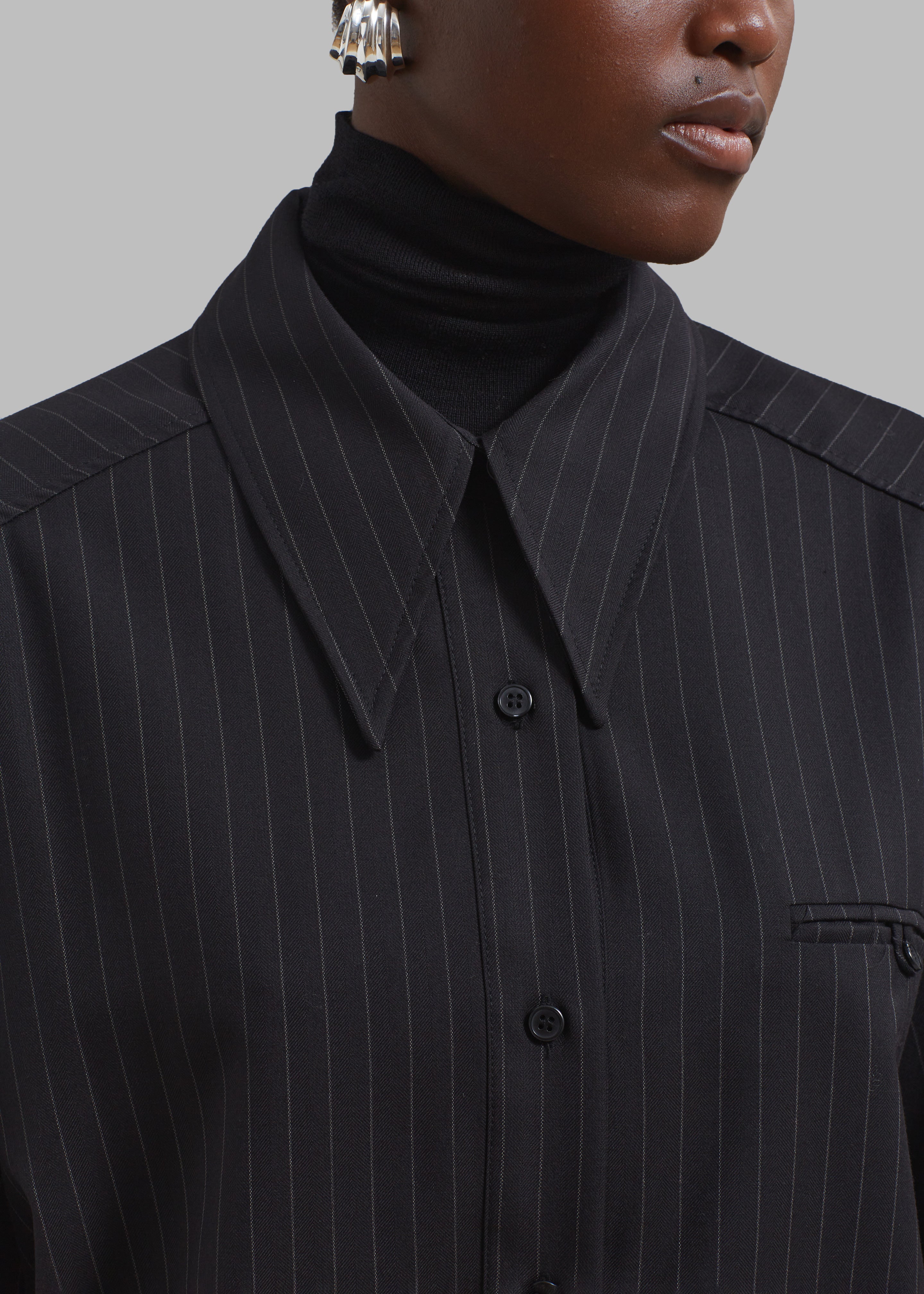 Kerry Button Up Shirt - Black Pinstripe - 12