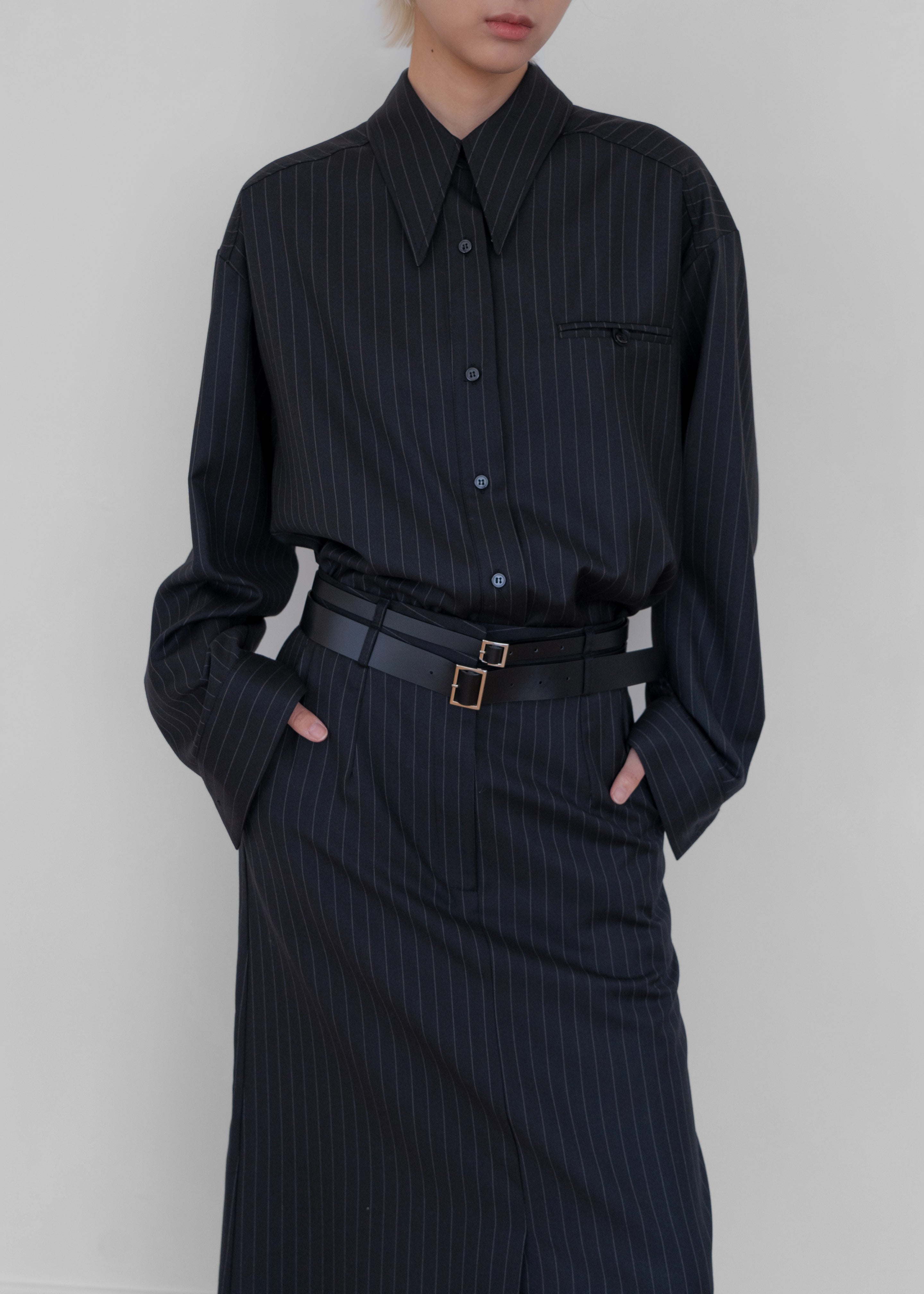 Kerry Button Up Shirt - Black Pinstripe - 3