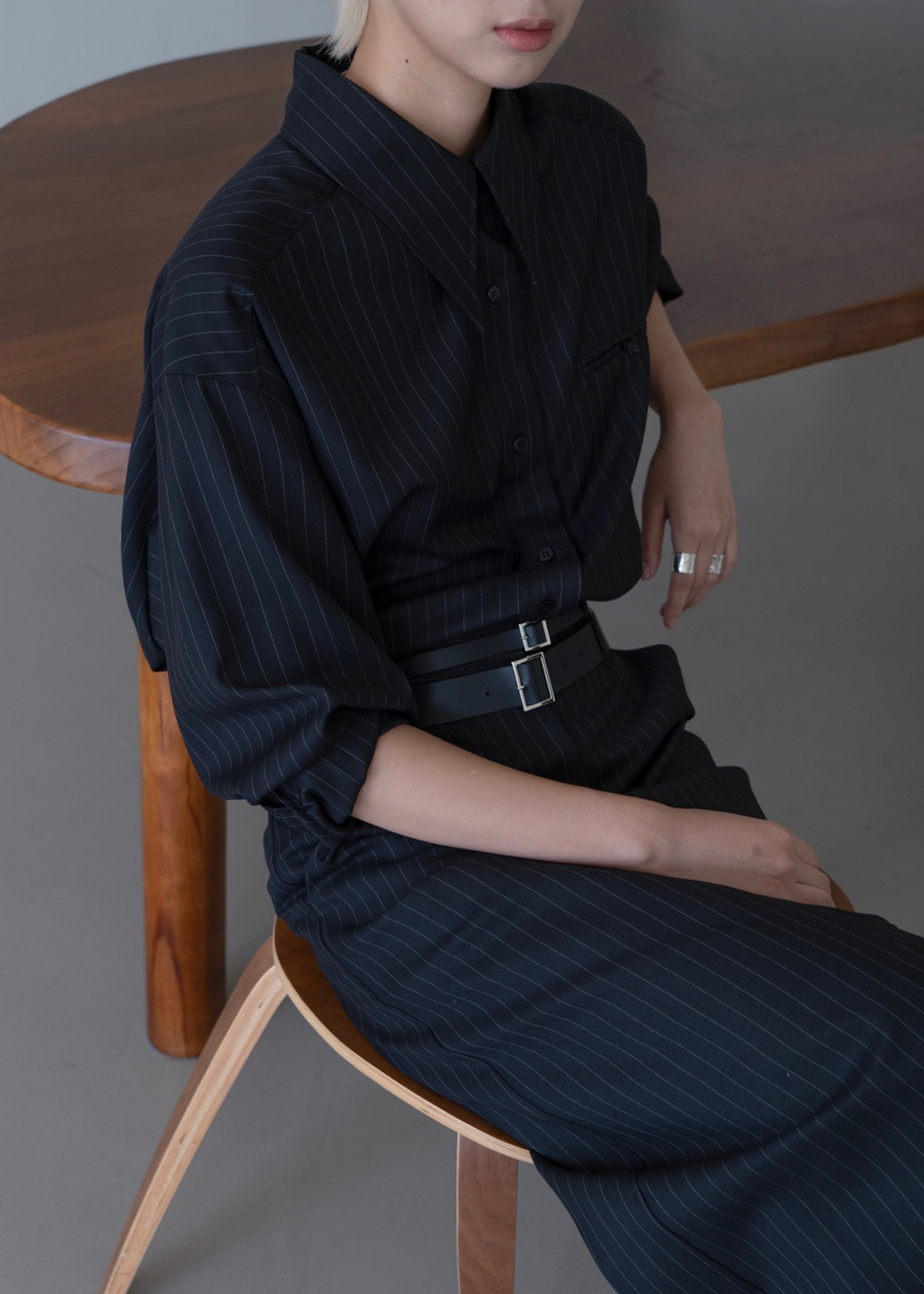 Kerry Button Up Shirt - Black Pinstripe - 8