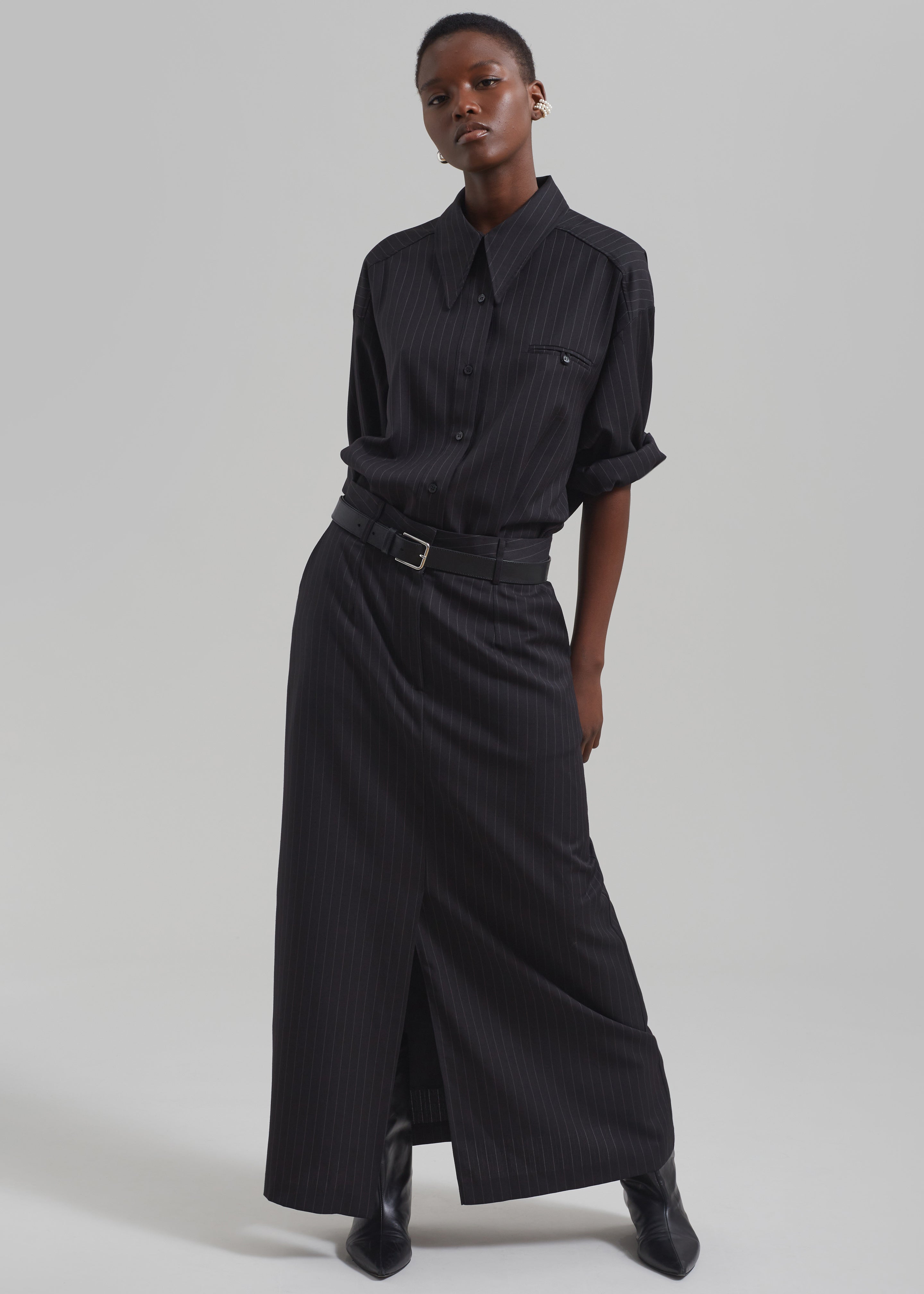 Kerry Maxi Skirt - Black Pinstripe - 7