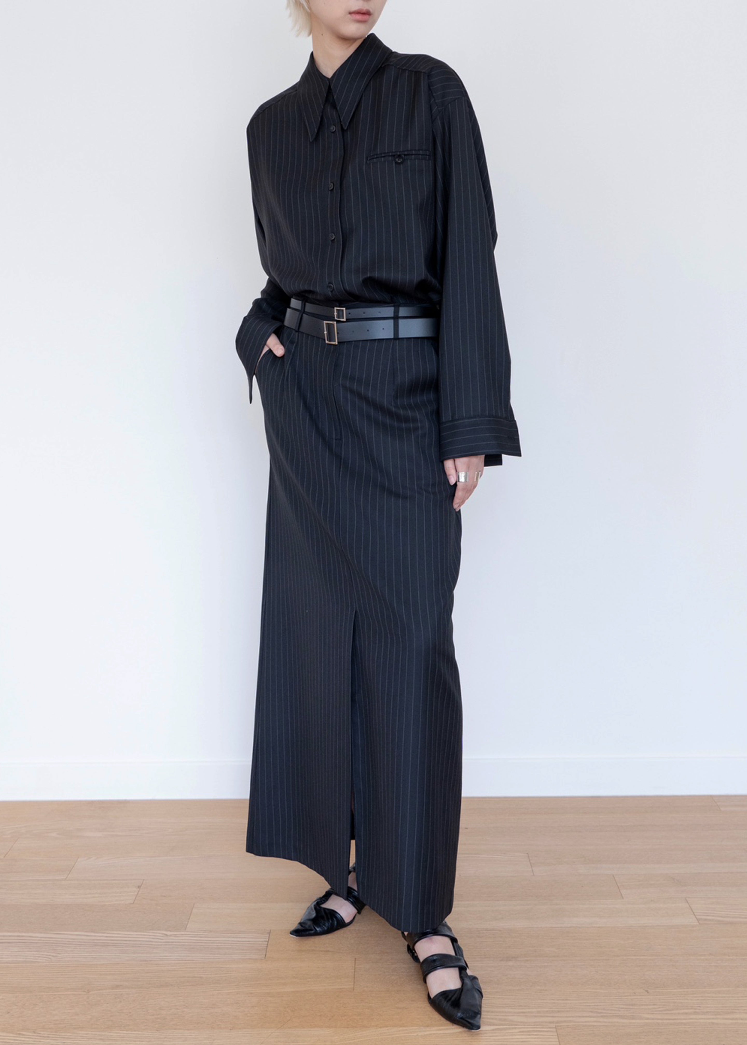 Kerry Maxi Skirt - Black Pinstripe - 10