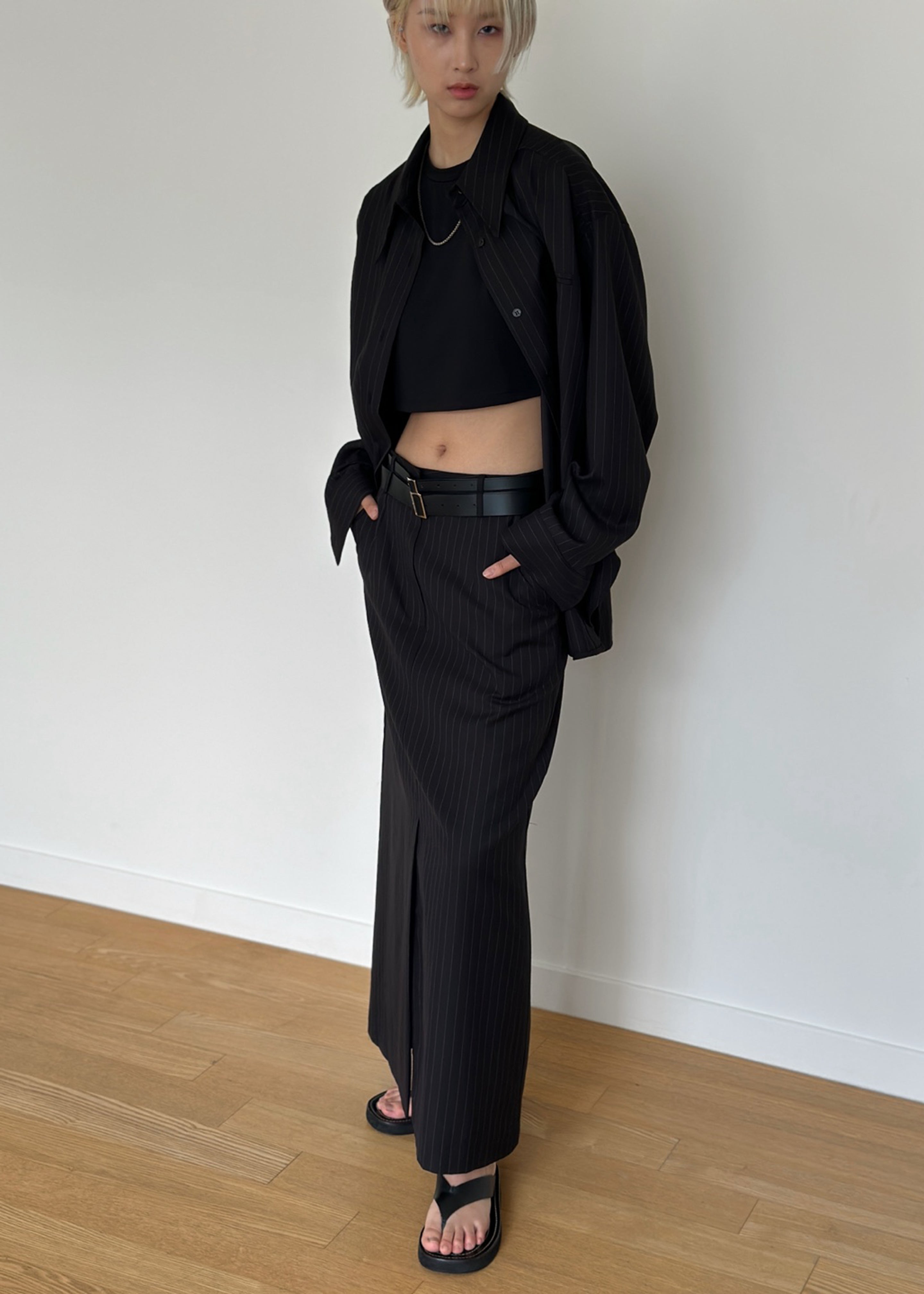 Kerry Maxi Skirt - Black Pinstripe - 3