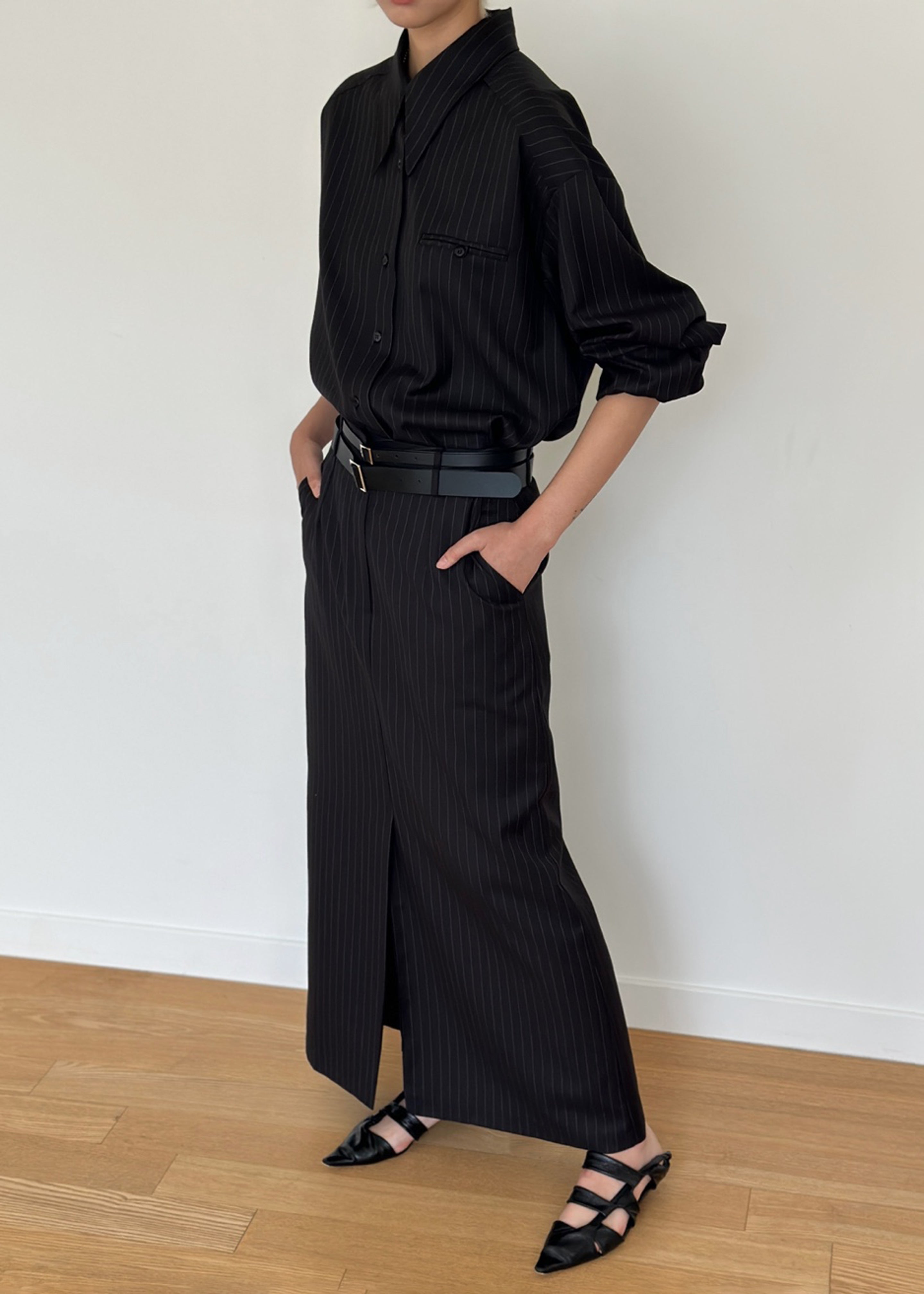 Kerry Maxi Skirt - Black Pinstripe - 1