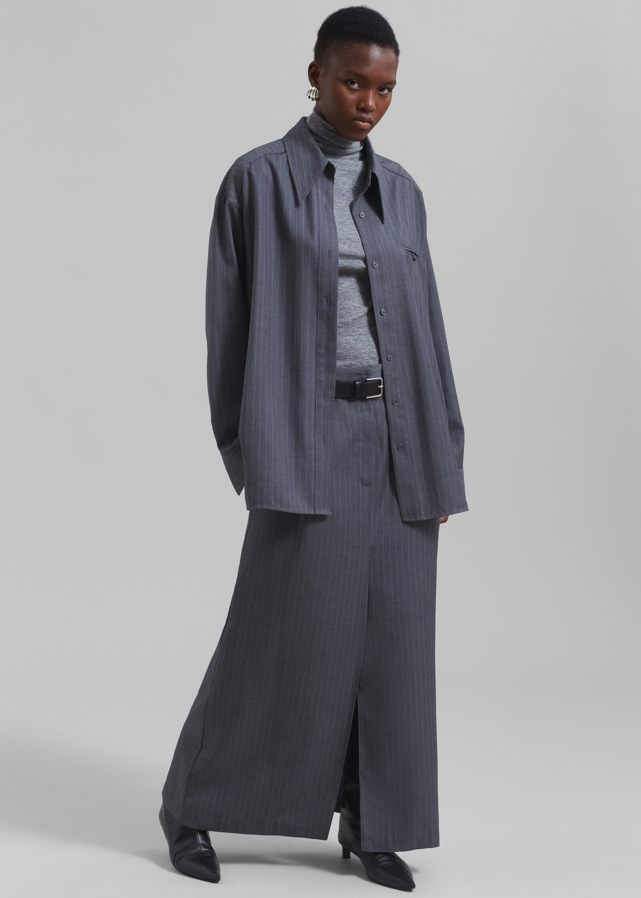 Shop the look image for Kerry Maxi Skirt - Grey Pinstripe