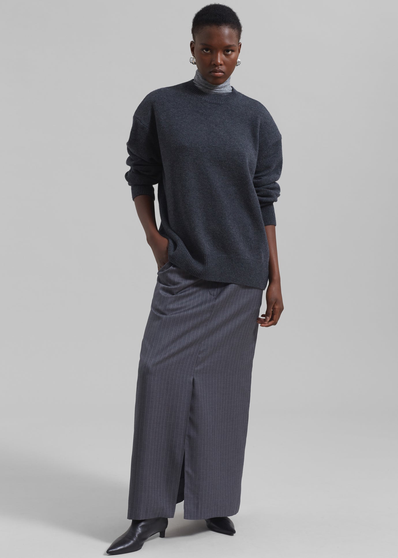 Kerry Maxi Skirt - Grey Pinstripe
