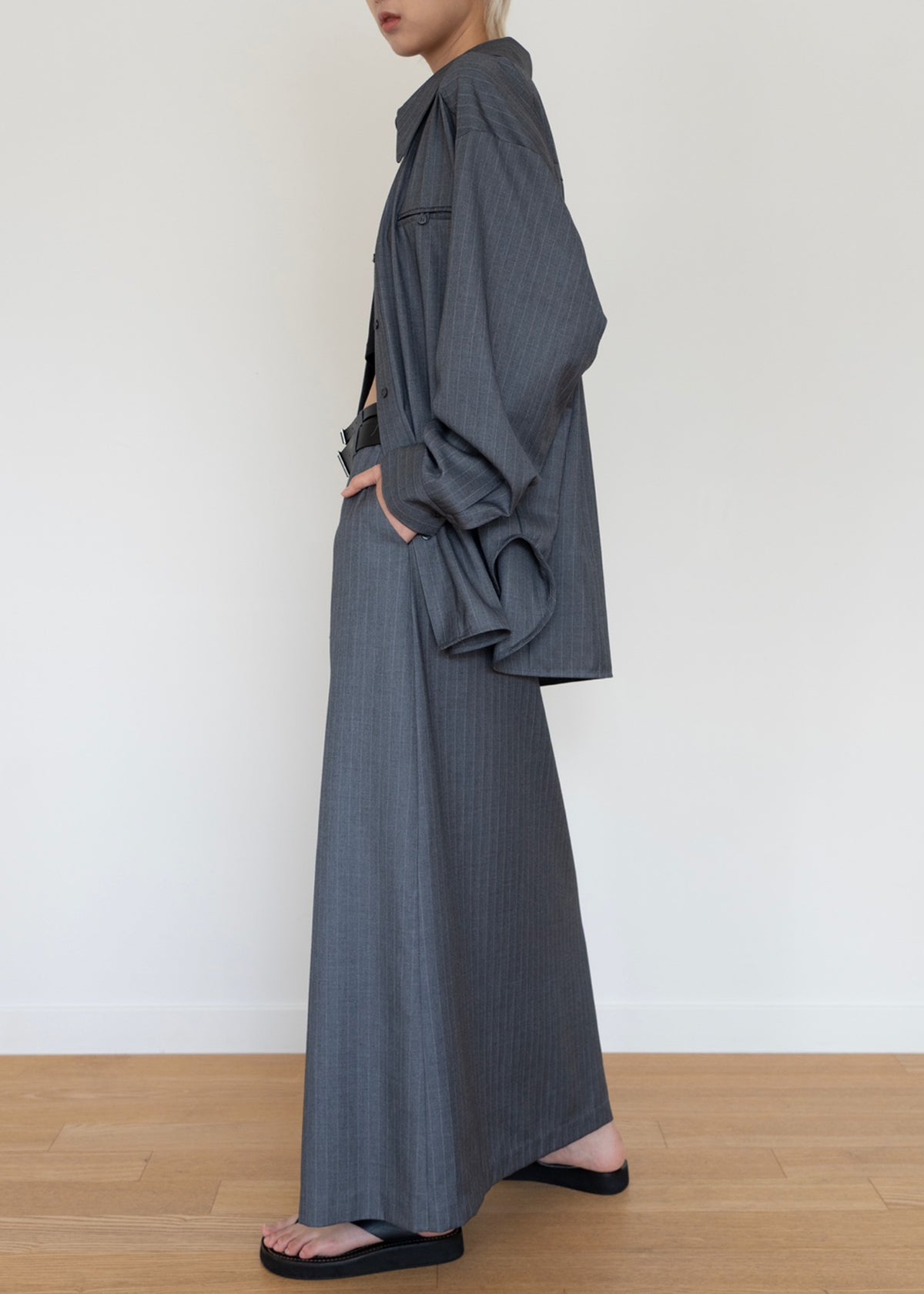 Kerry Maxi Skirt - Grey Pinstripe - 1