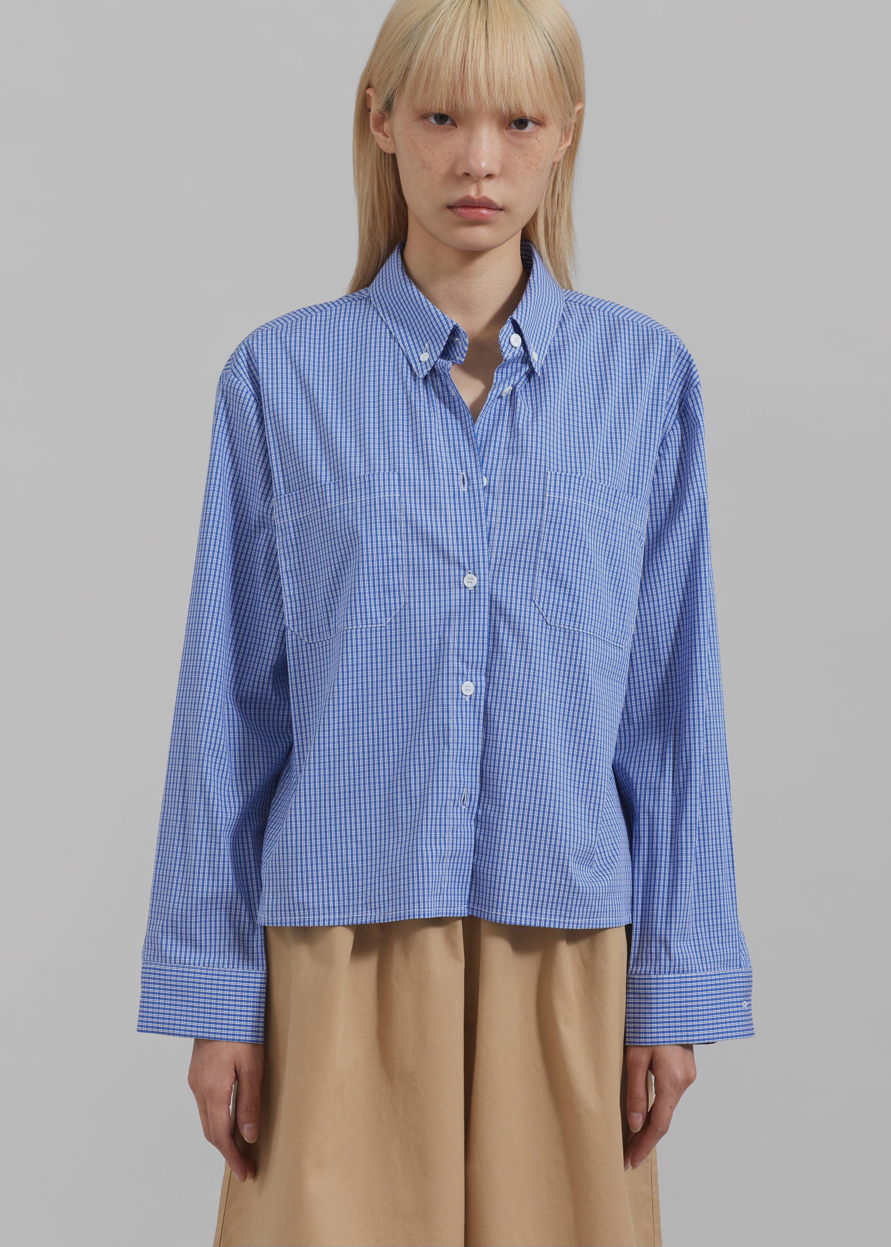 Kessa Gingham Button Up Shirt - Blue - 6