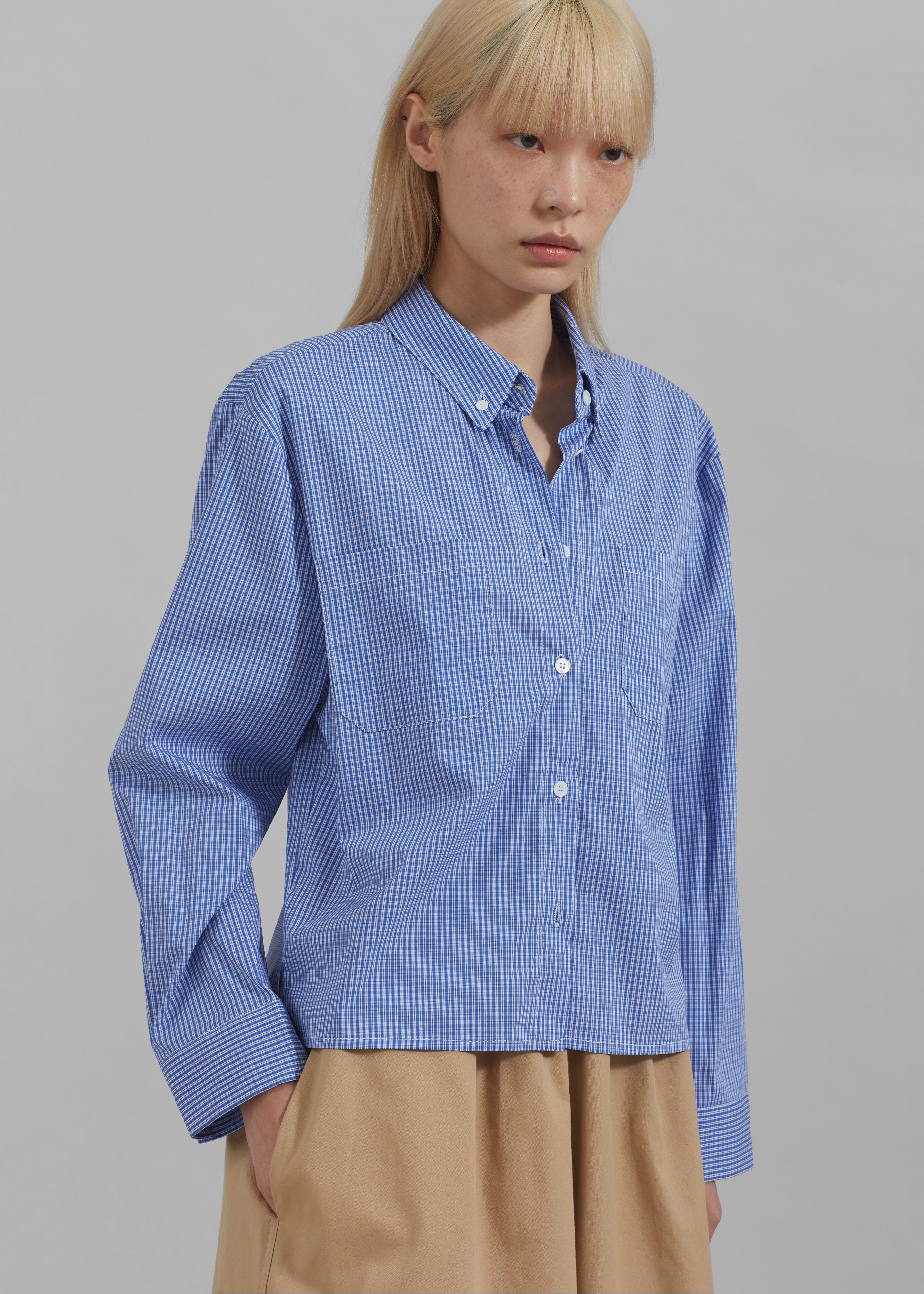 Kessa Gingham Button Up Shirt - Blue - 5