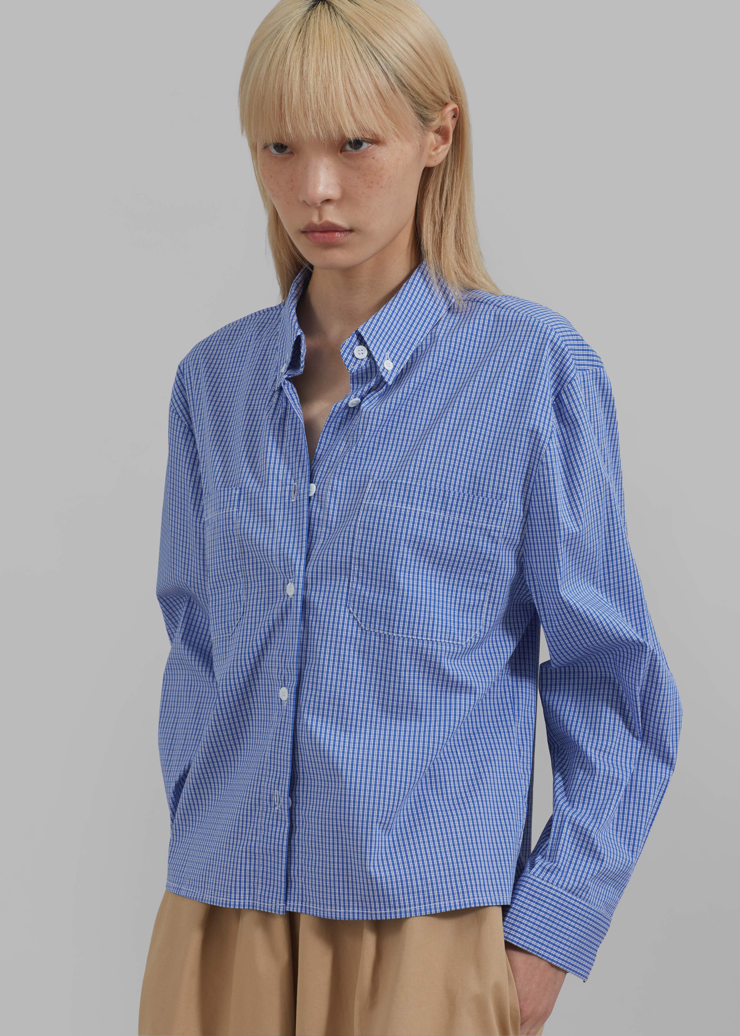 Kessa Gingham Button Up Shirt - Blue - 3