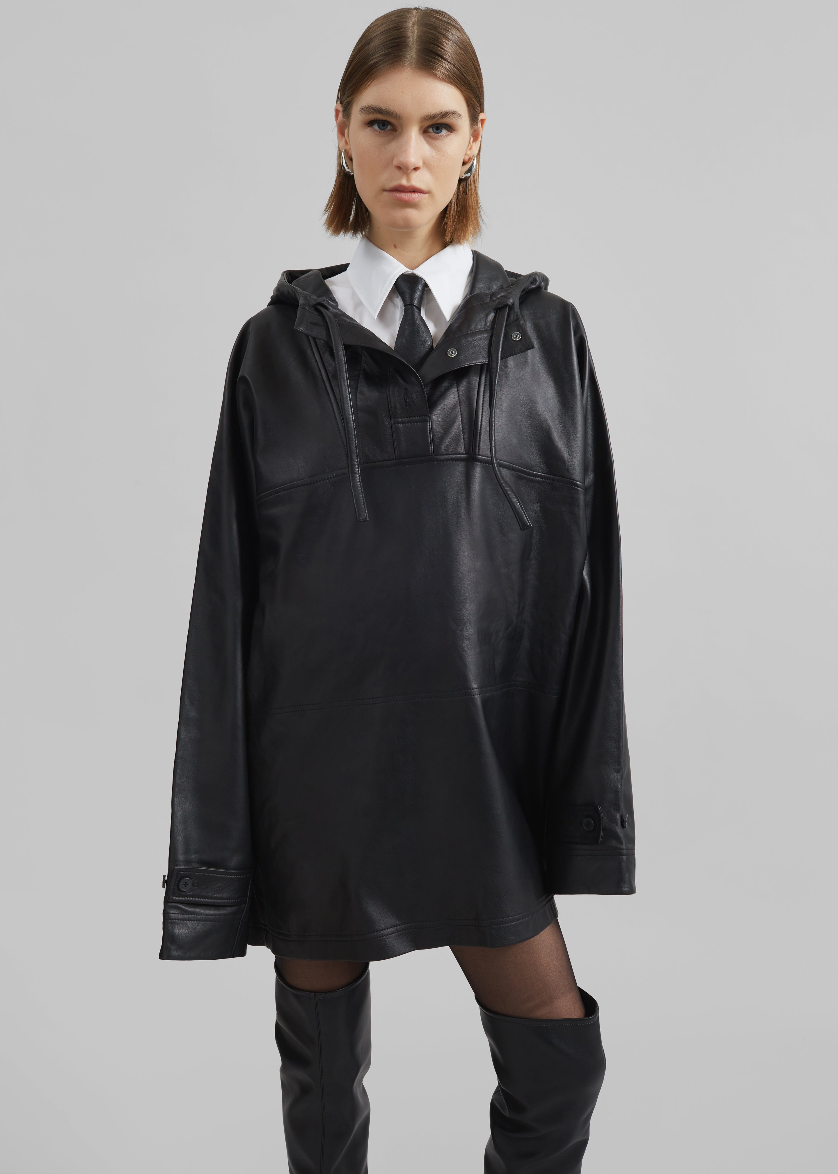 Kevin Leather Hooded Overshirt - Black - 6