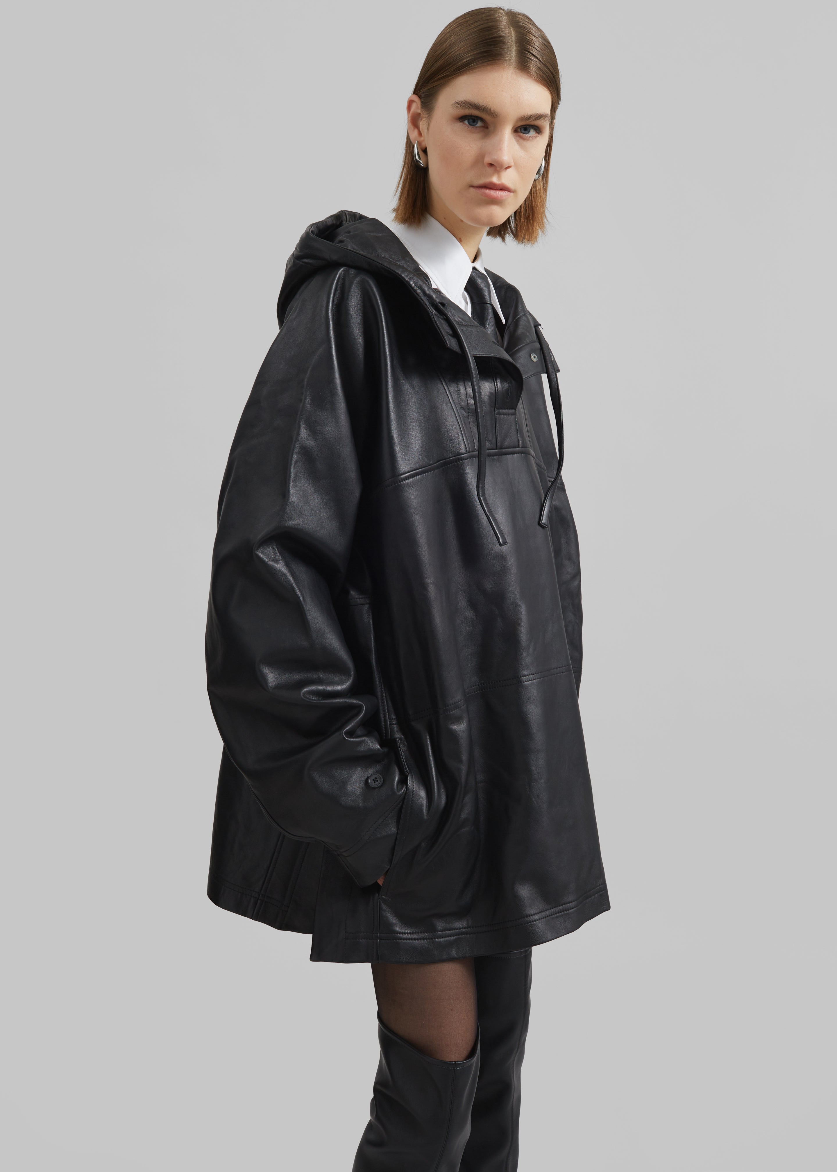 Kevin Leather Hooded Overshirt - Black - 9