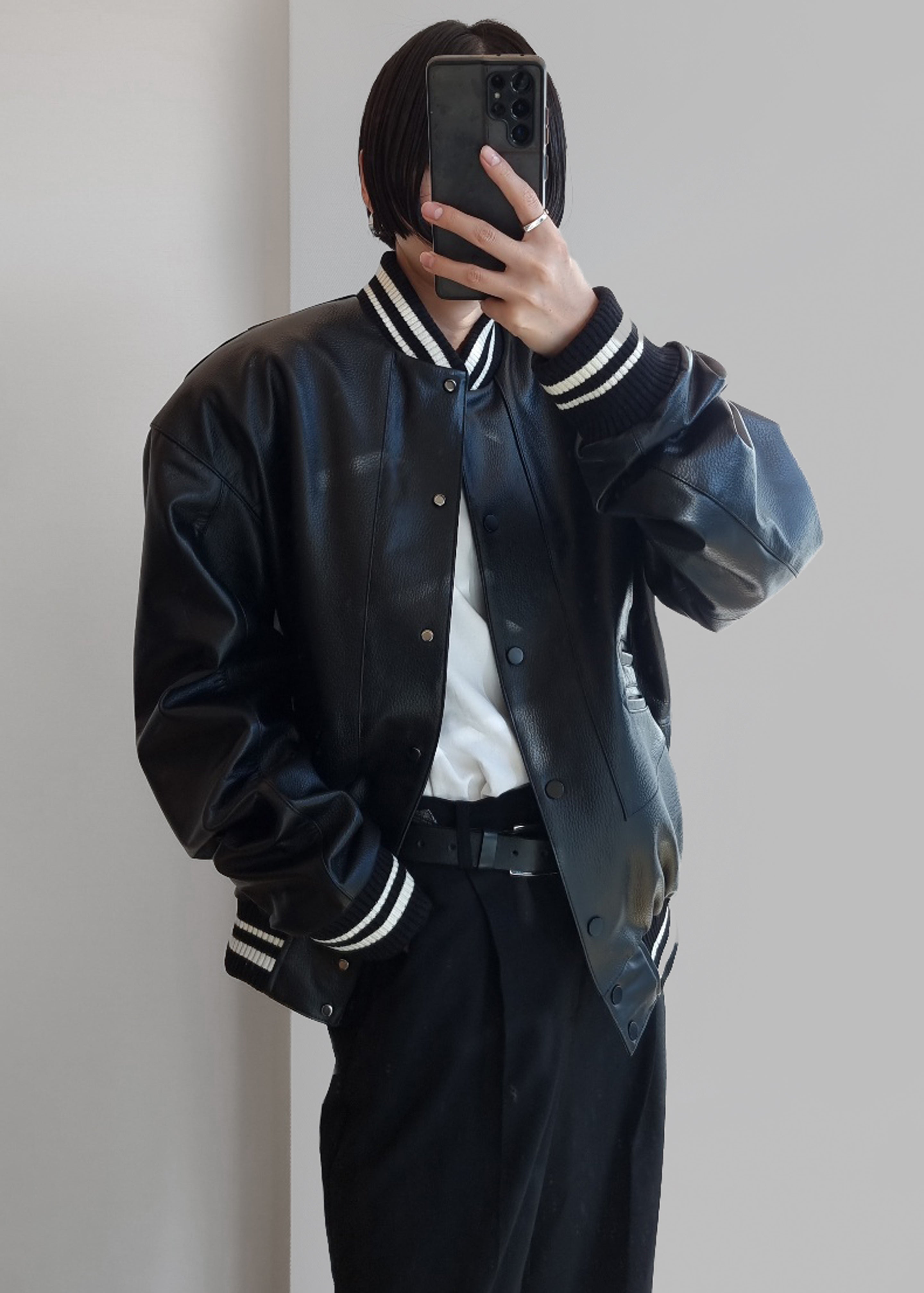 Killian Leather Varsity Jacket - Black - 9