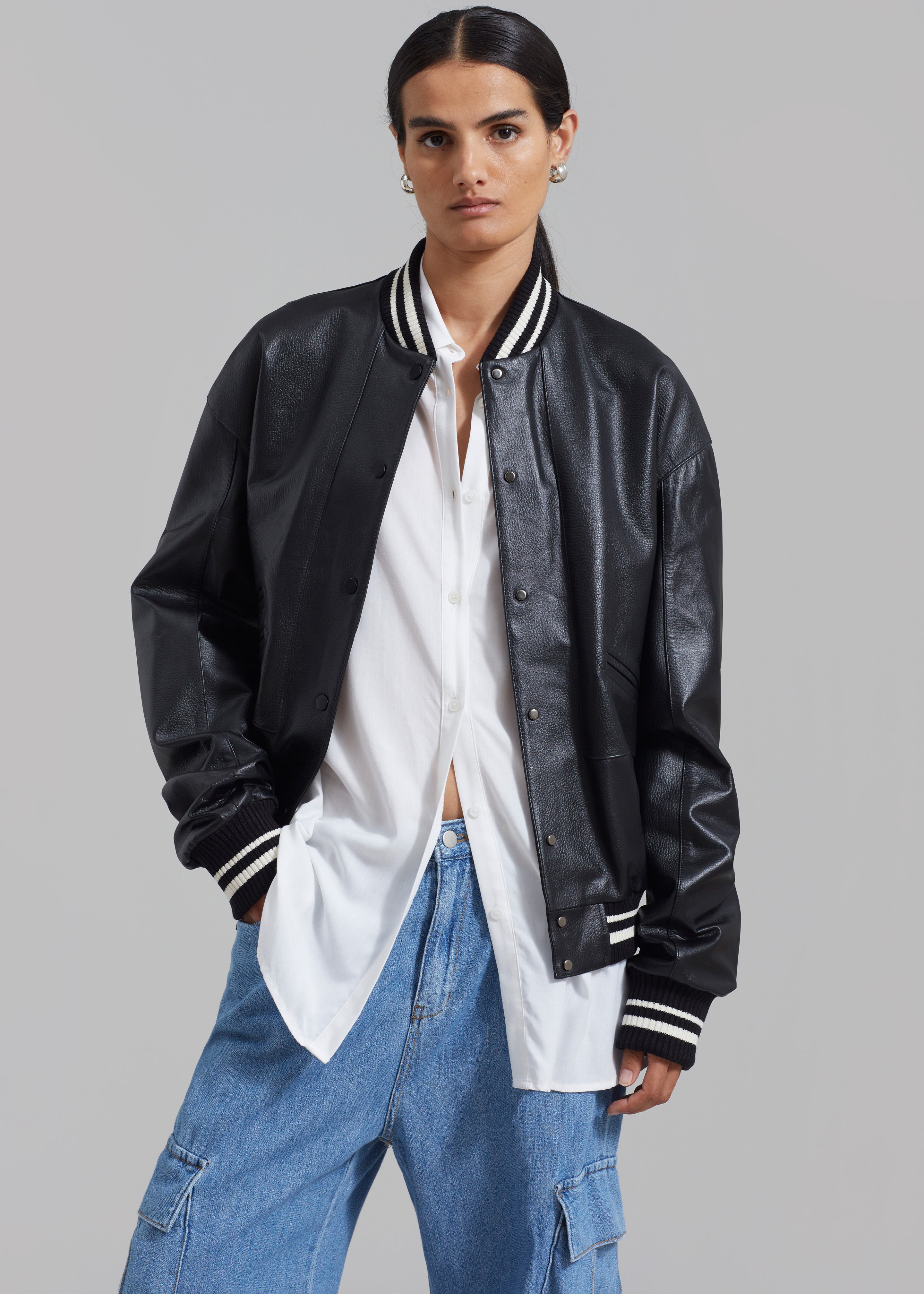 Killian Leather Varsity Jacket - Black - 3